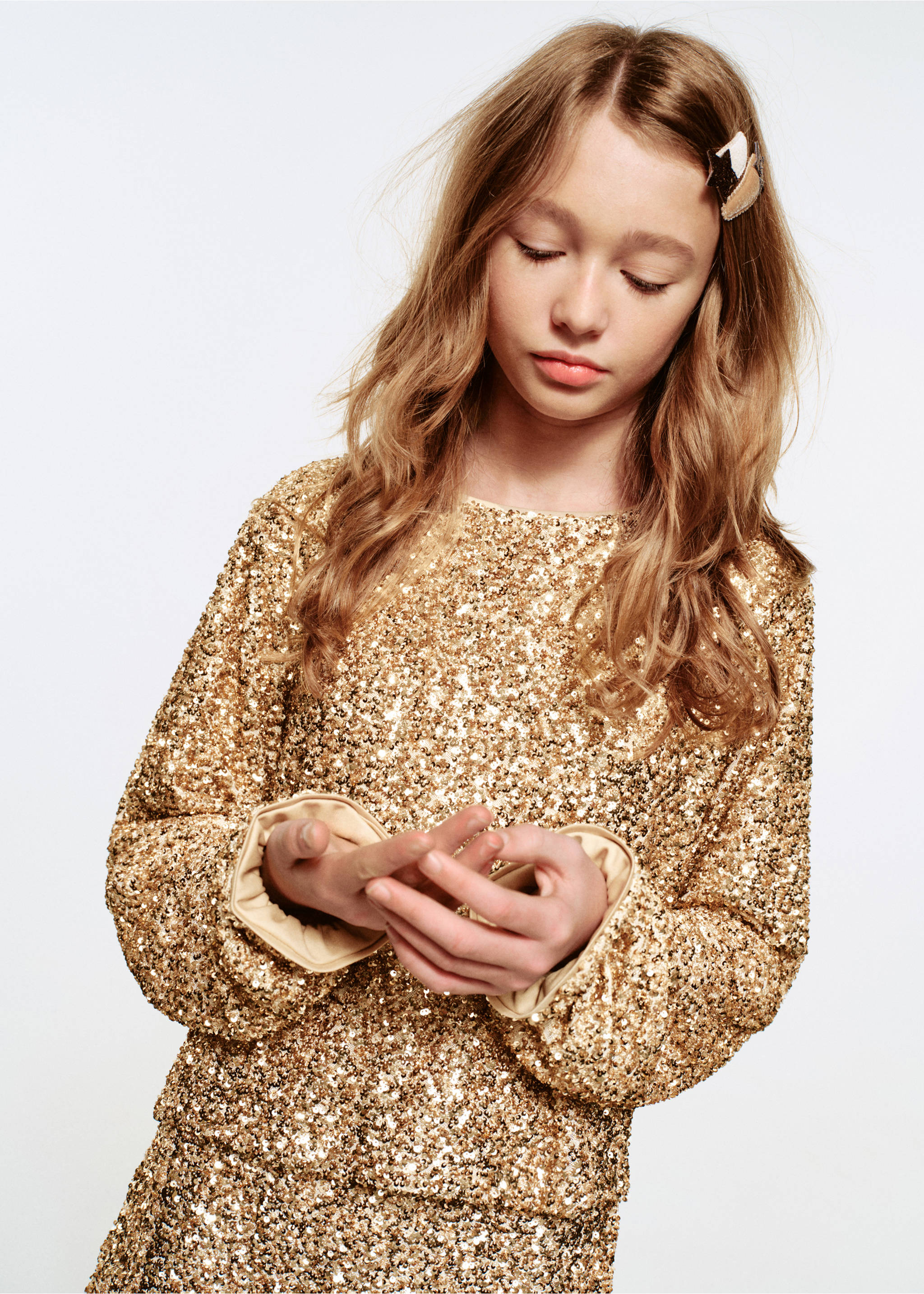Bluse mit Paillettenbesatz - Mittlere Ansicht, Gold. Ref: 17069097-00.