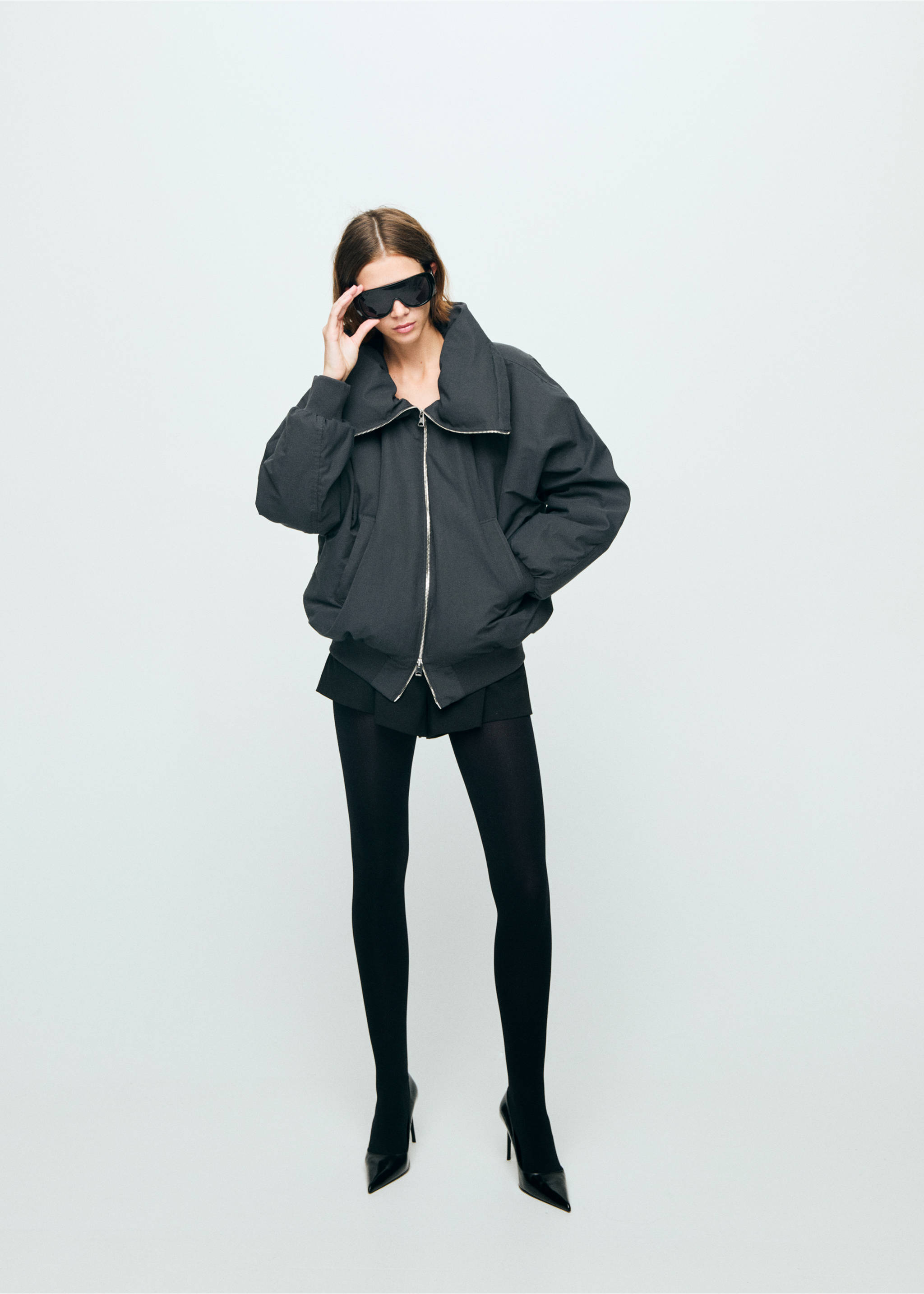 Funnel-neck bomber jacket - General plane, Grey. Ref: 17069102-00.