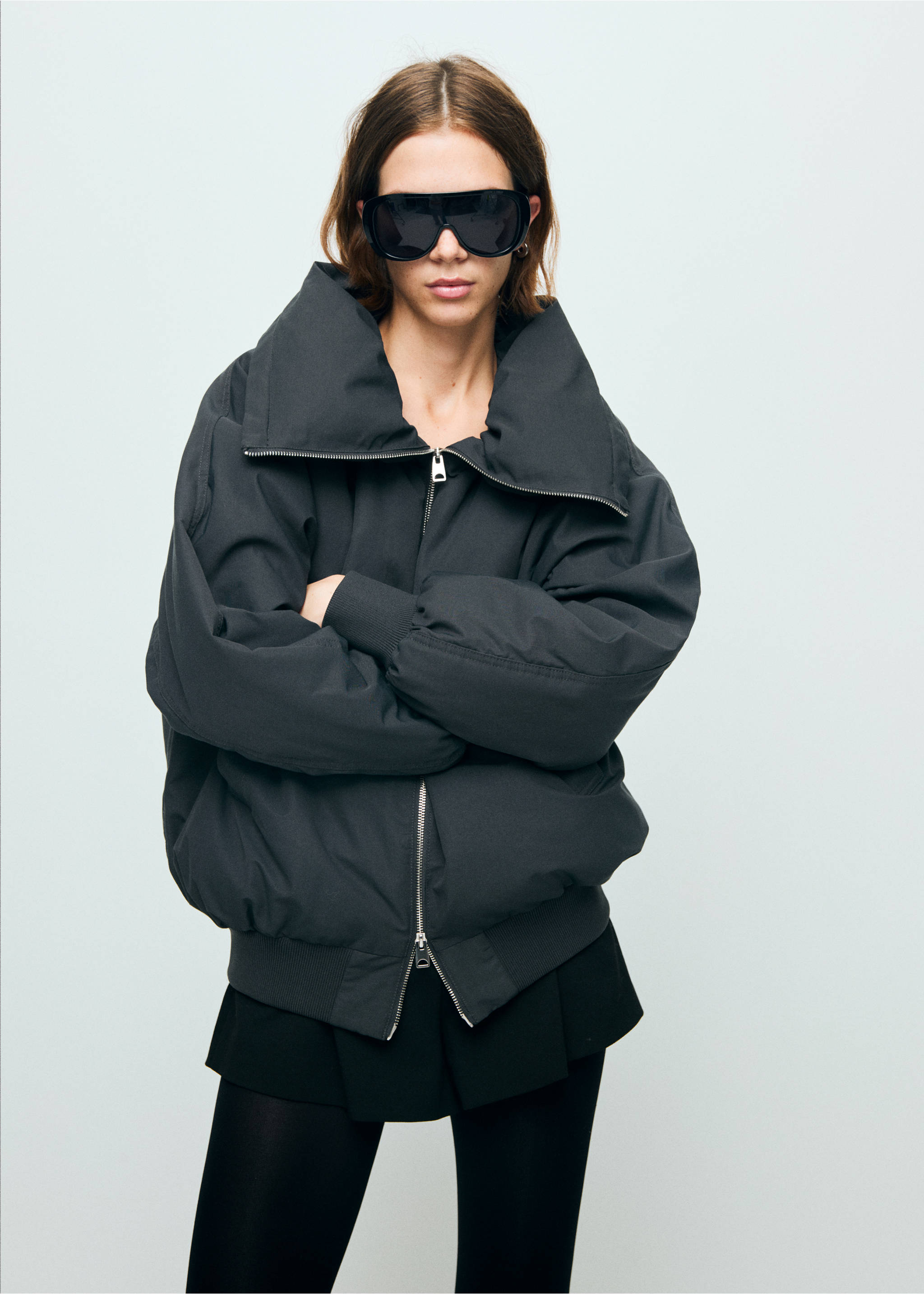 Funnel-neck bomber jacket - Medium plane, Grey. Ref: 17069102-00.