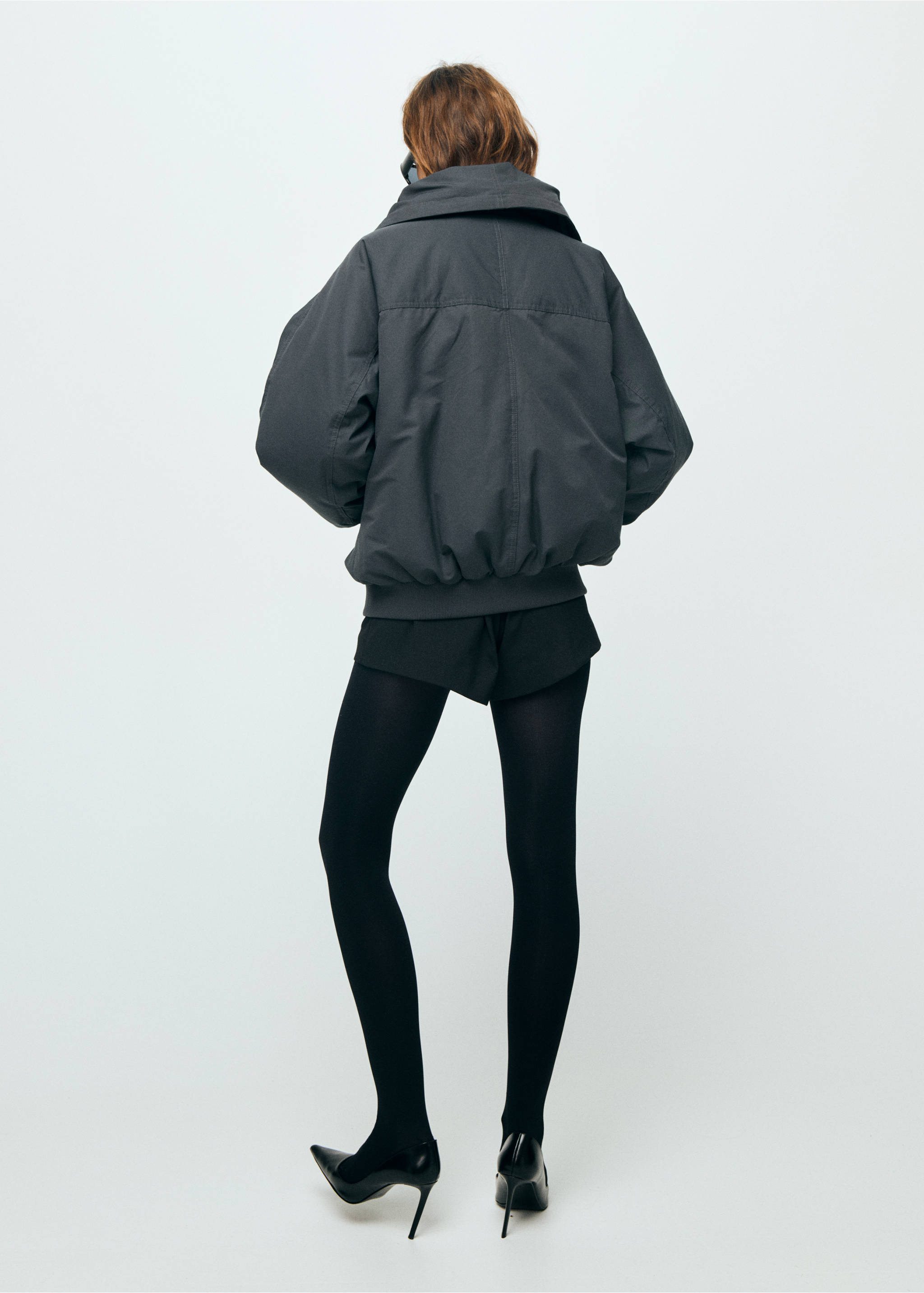 Funnel-neck bomber jacket - Reverse of the article, Grey. Ref: 17069102-00.