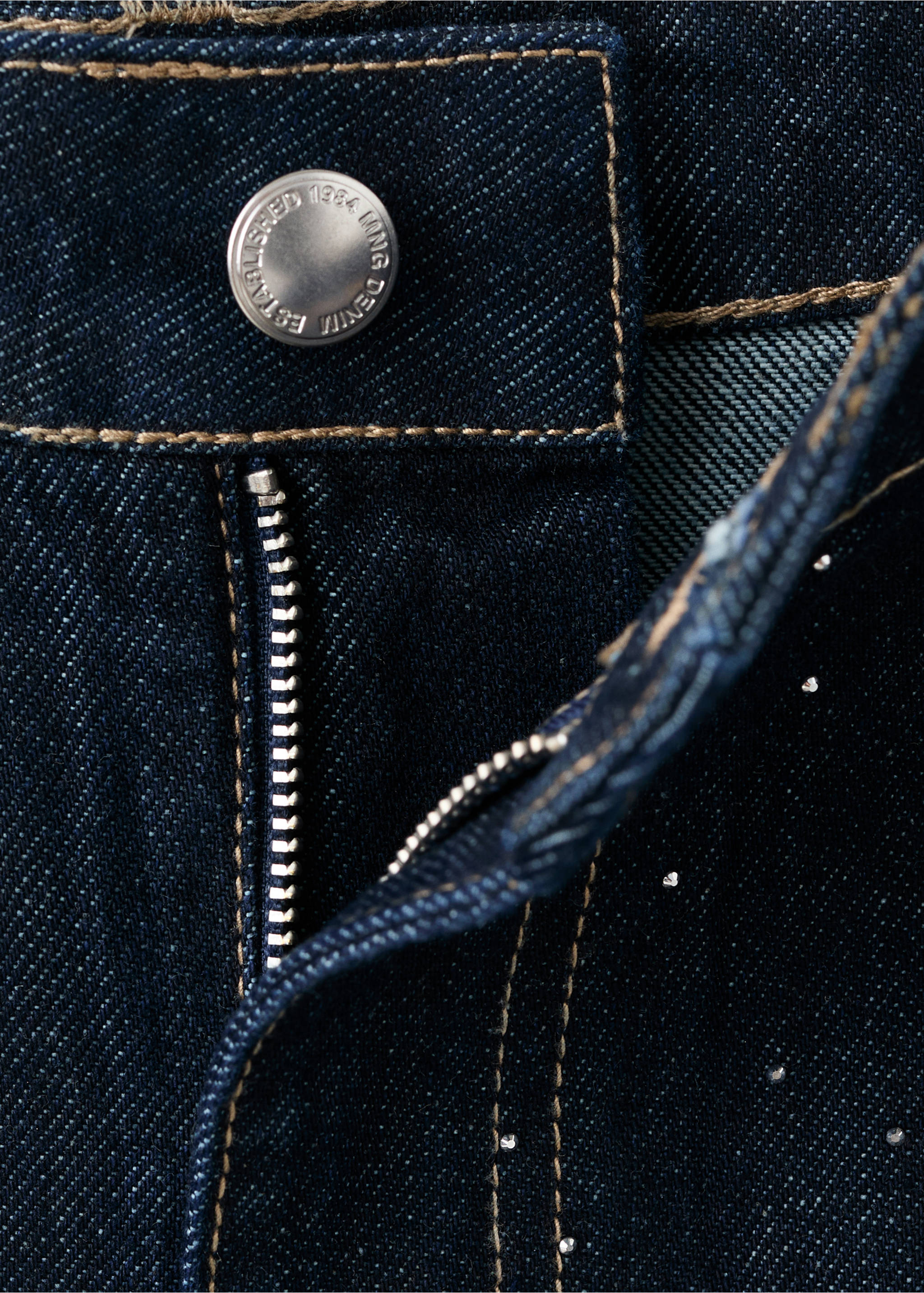 Straight jeans with rhinestone detail - Details of the article 8, Open Blue. Ref: 17069107-00.