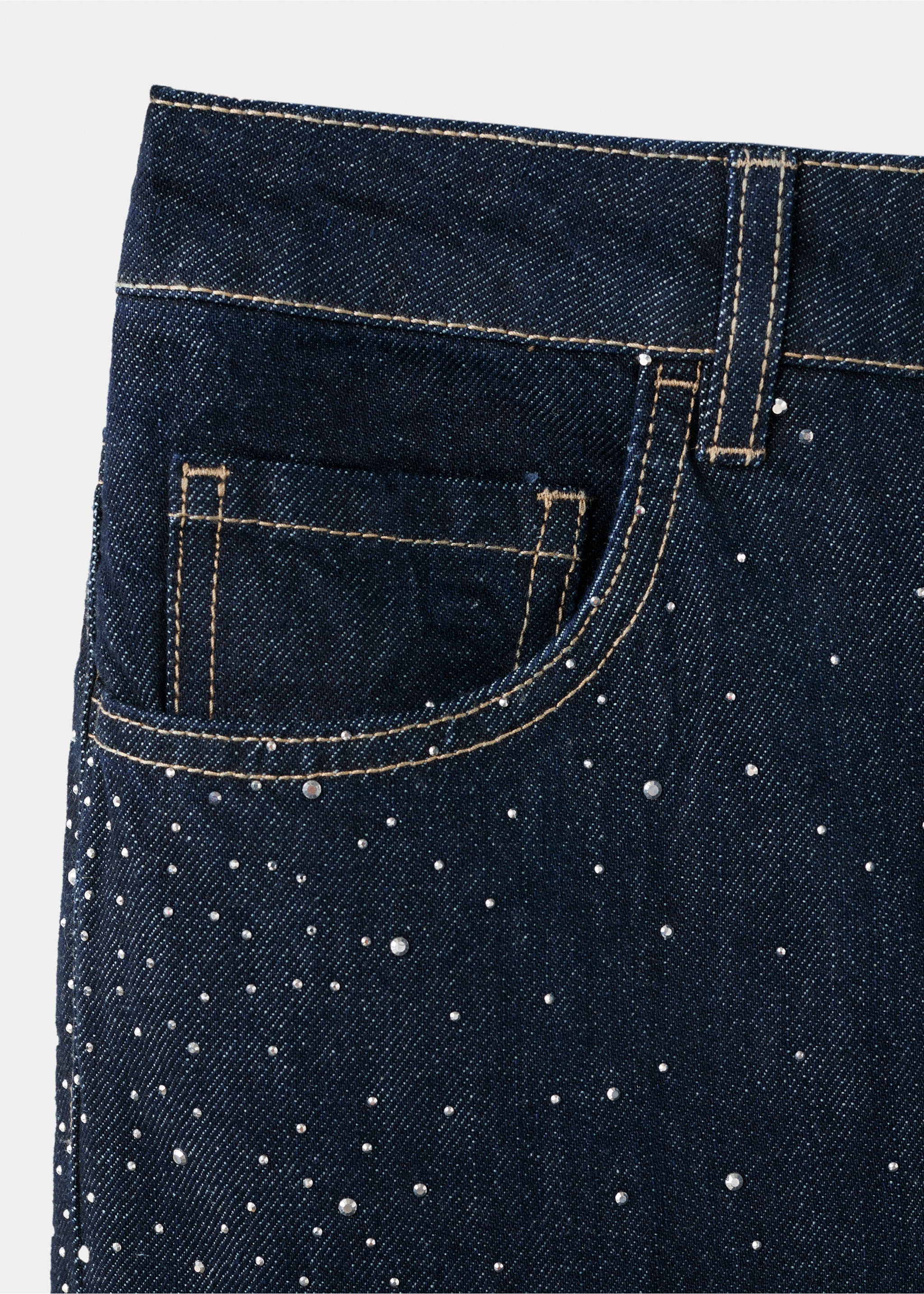 Straight jeans with rhinestone detail - Details of the article 0, Open Blue. Ref: 17069107-00.