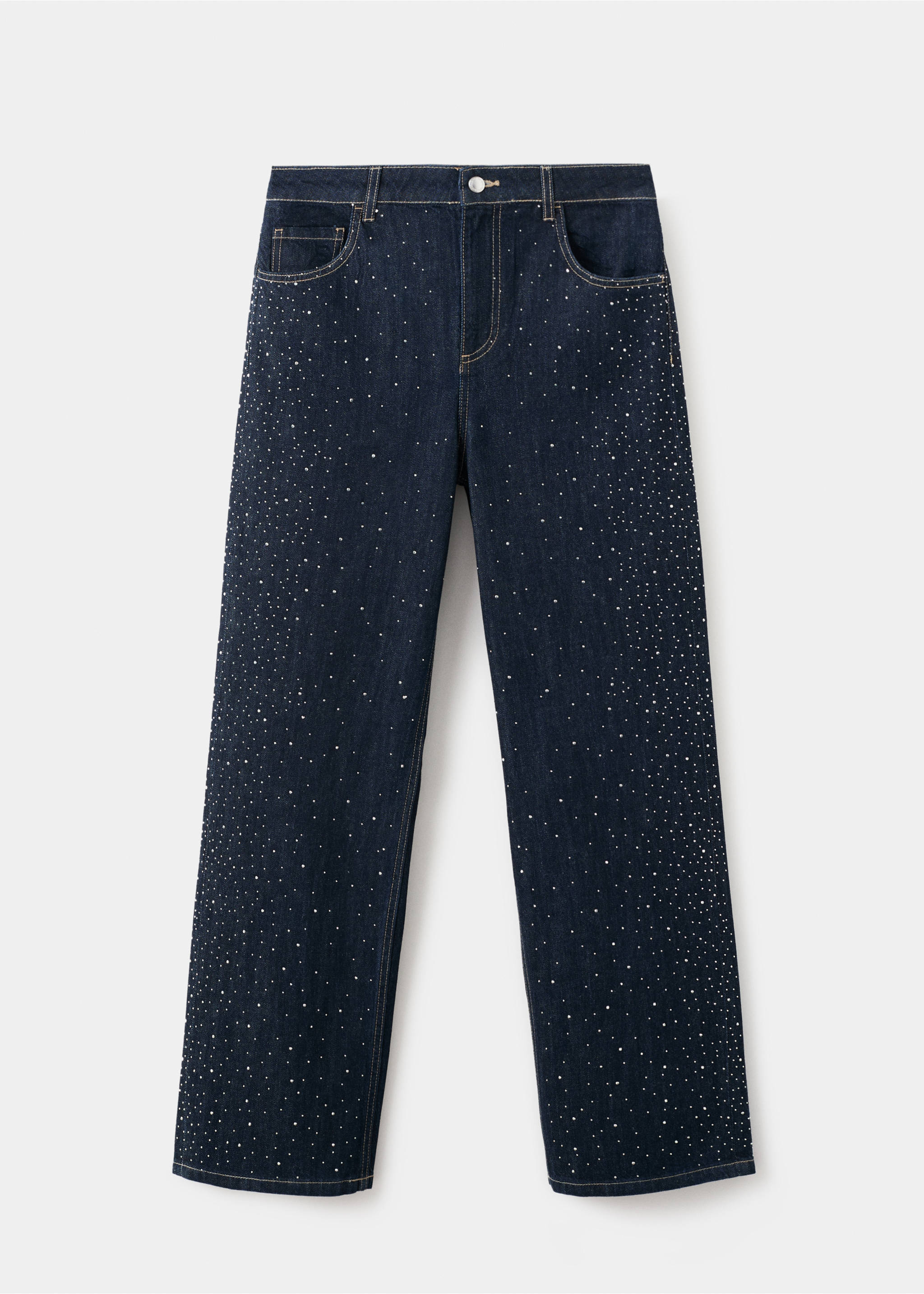 Straight jeans with rhinestone detail - Article without model, Open Blue. Ref: 17069107-00.