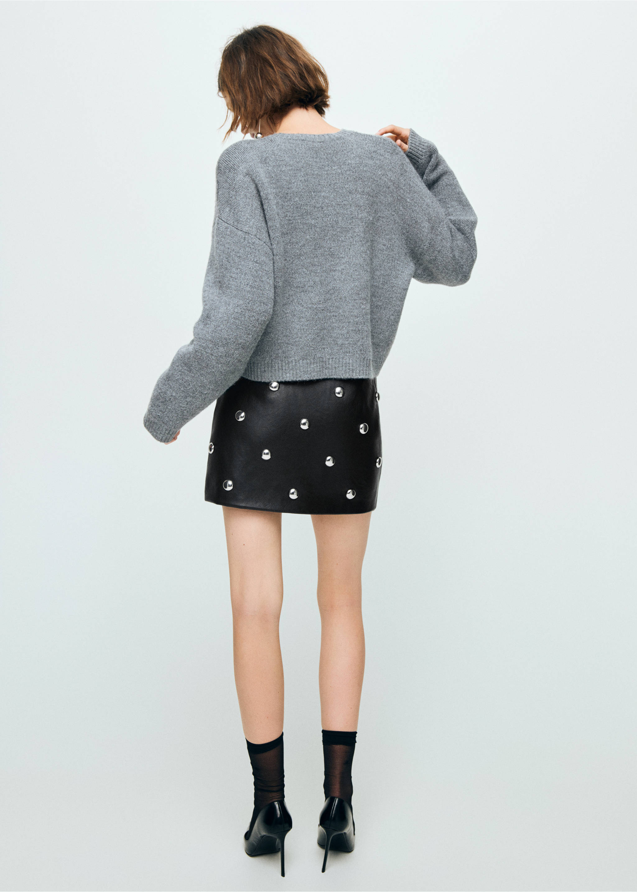 Studded faux-leather skirt - Reverse of the article, Black. Ref: 17069109-00.