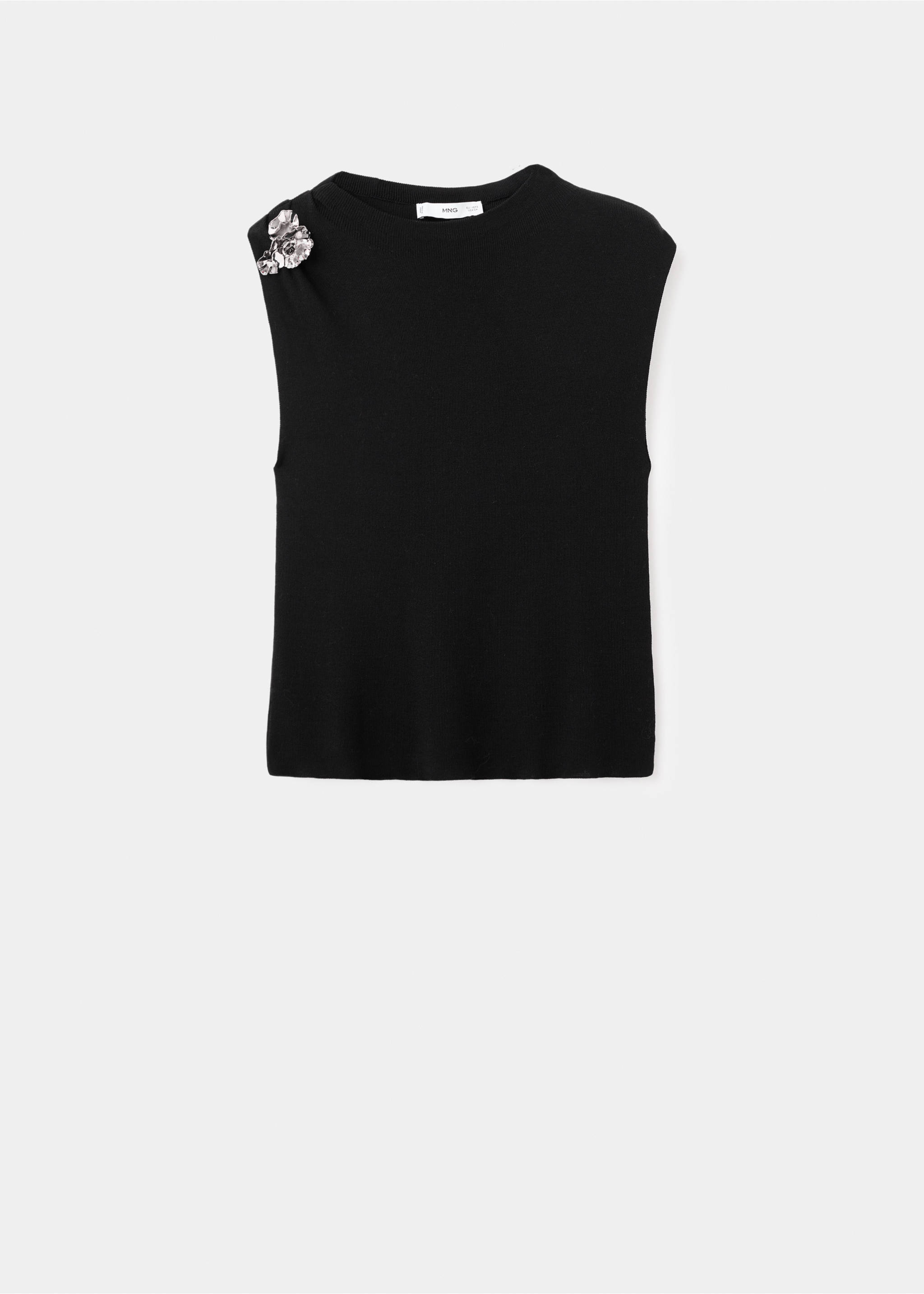 Knitted top with metallic flower - Article without model, Black. Ref: 17069114-00.