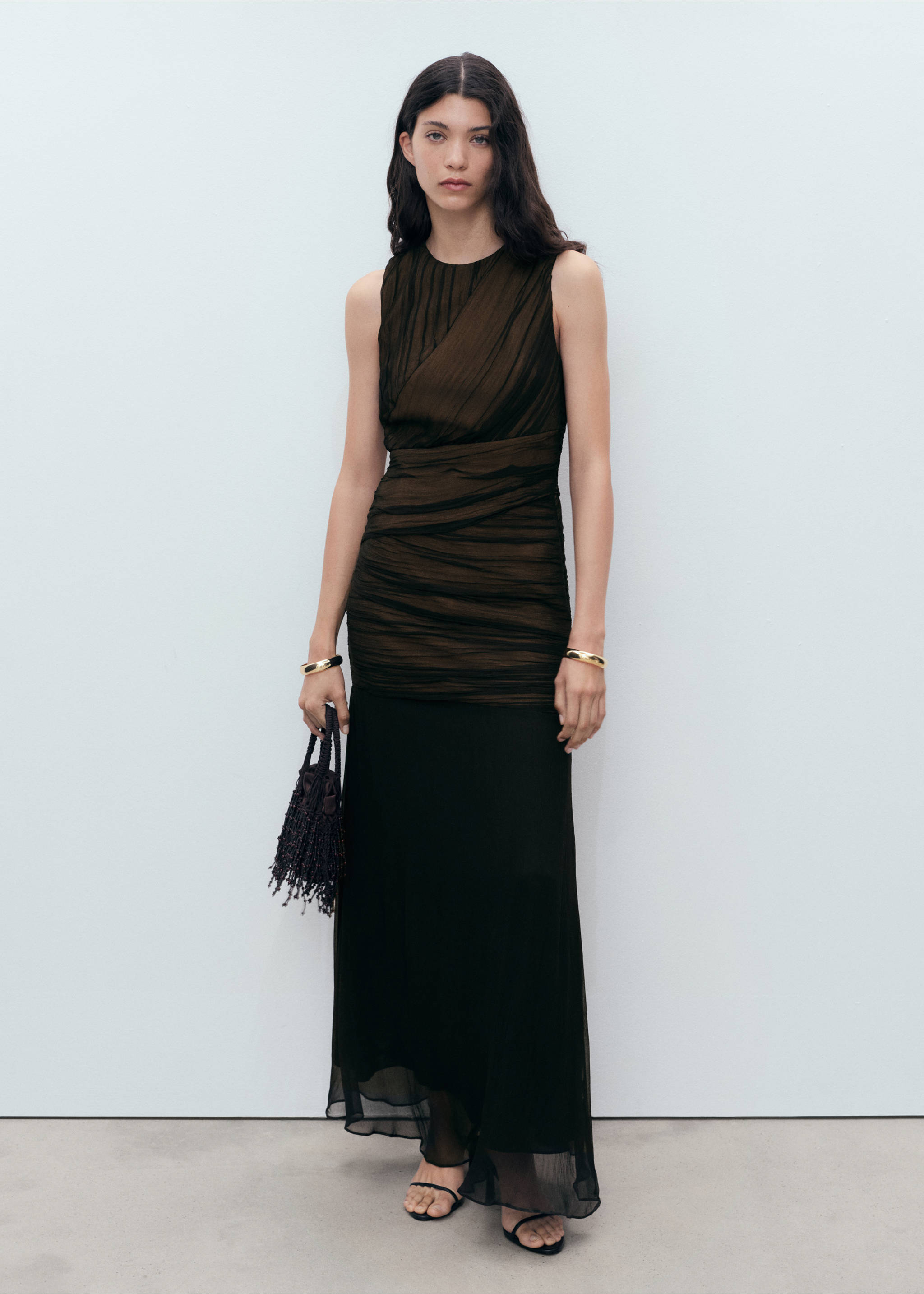 Contrasting textured dress - General plane, Black. Ref: 17071124-00.