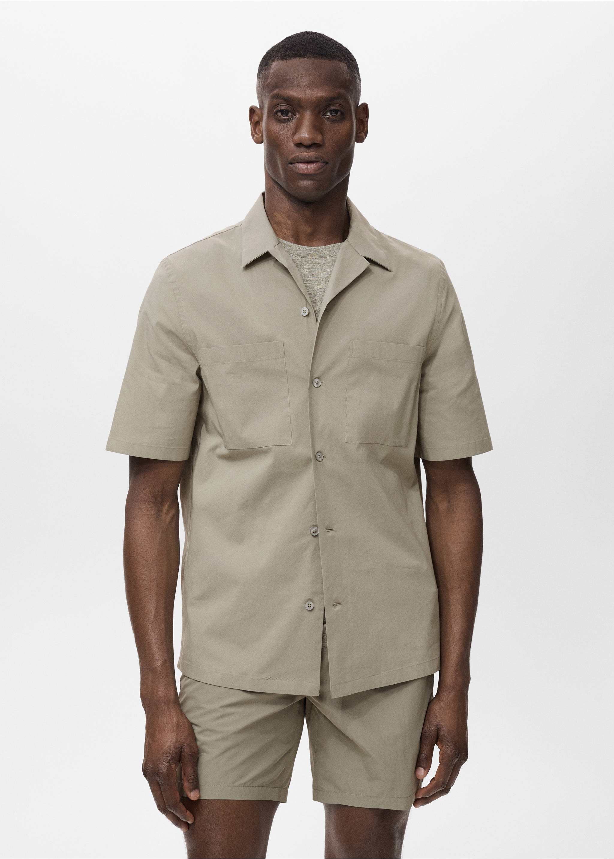 Shirt with pockets and bowling collar - Medium plane, Khaki. Ref: 17071133-00.