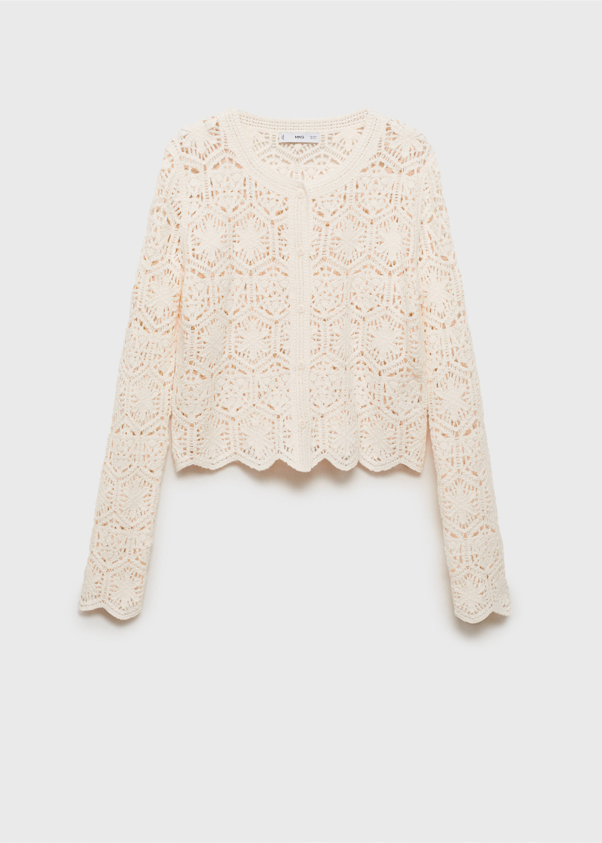 Crochet cardigan with scalloped hem - Article without model, Ecru. Ref: 17071135-00.