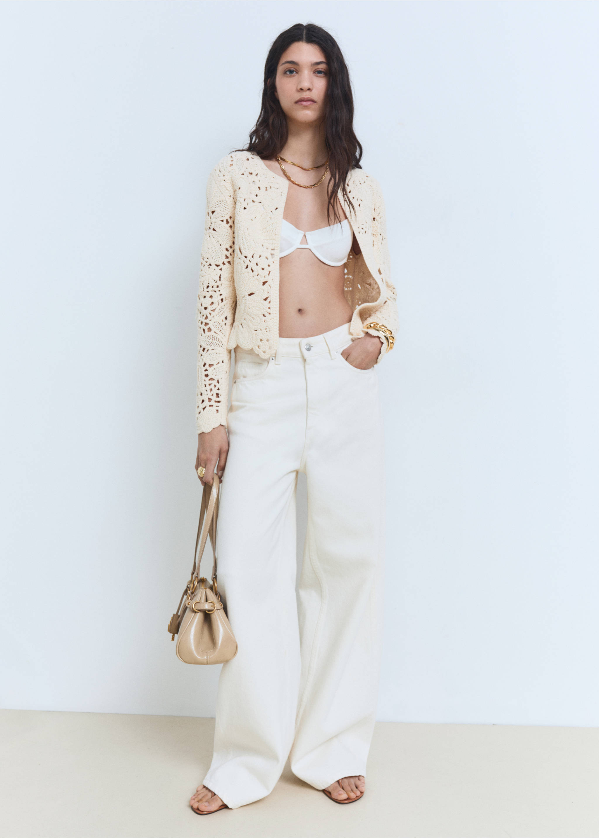 Openwork knitted jacket with scalloped hem - General plane, Ecru. Ref: 17071138-00.