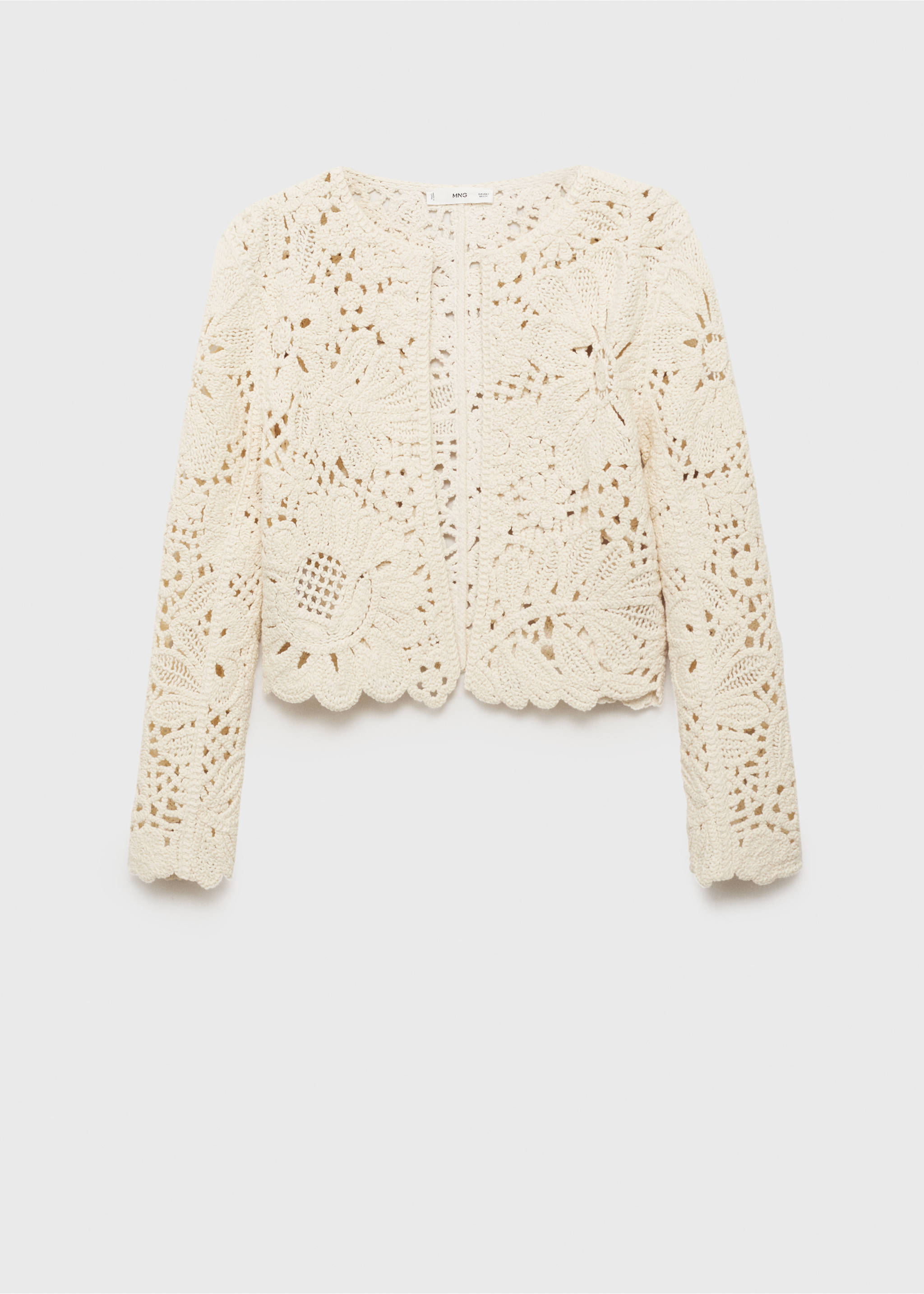 Openwork knitted jacket with scalloped hem - Article without model, Ecru. Ref: 17071138-00.