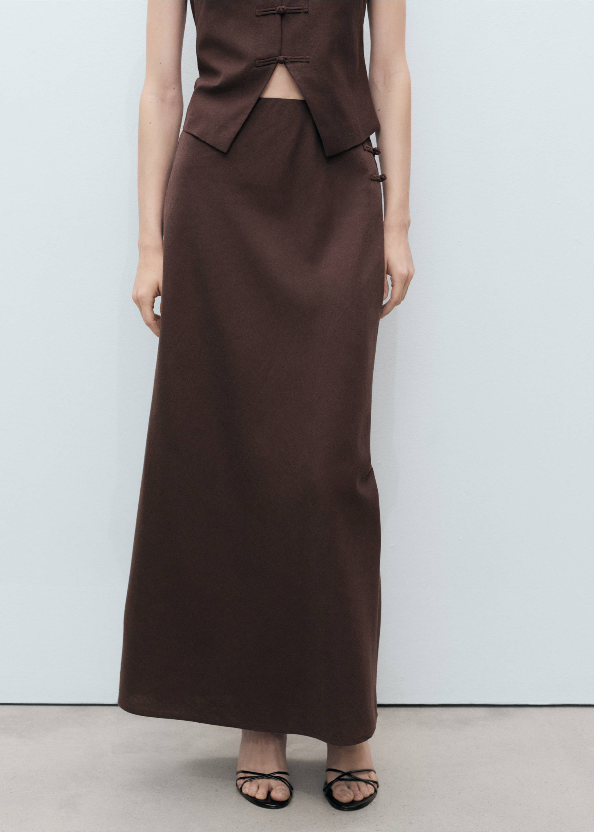 Linen-blend straight skirt - Medium plane, Chocolate. Ref: 17071141-00.