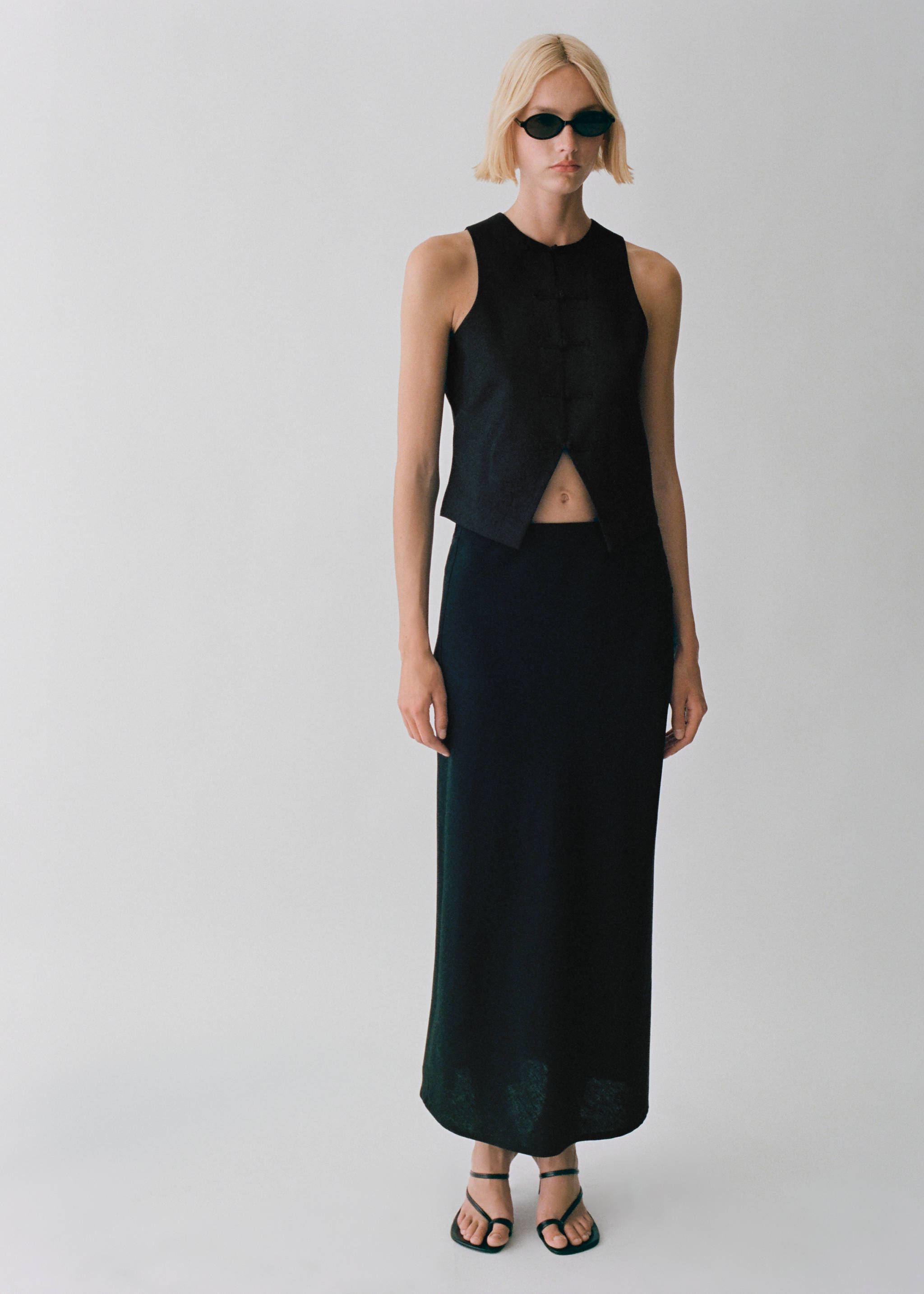 Linen-blend straight skirt - Details of the article 7