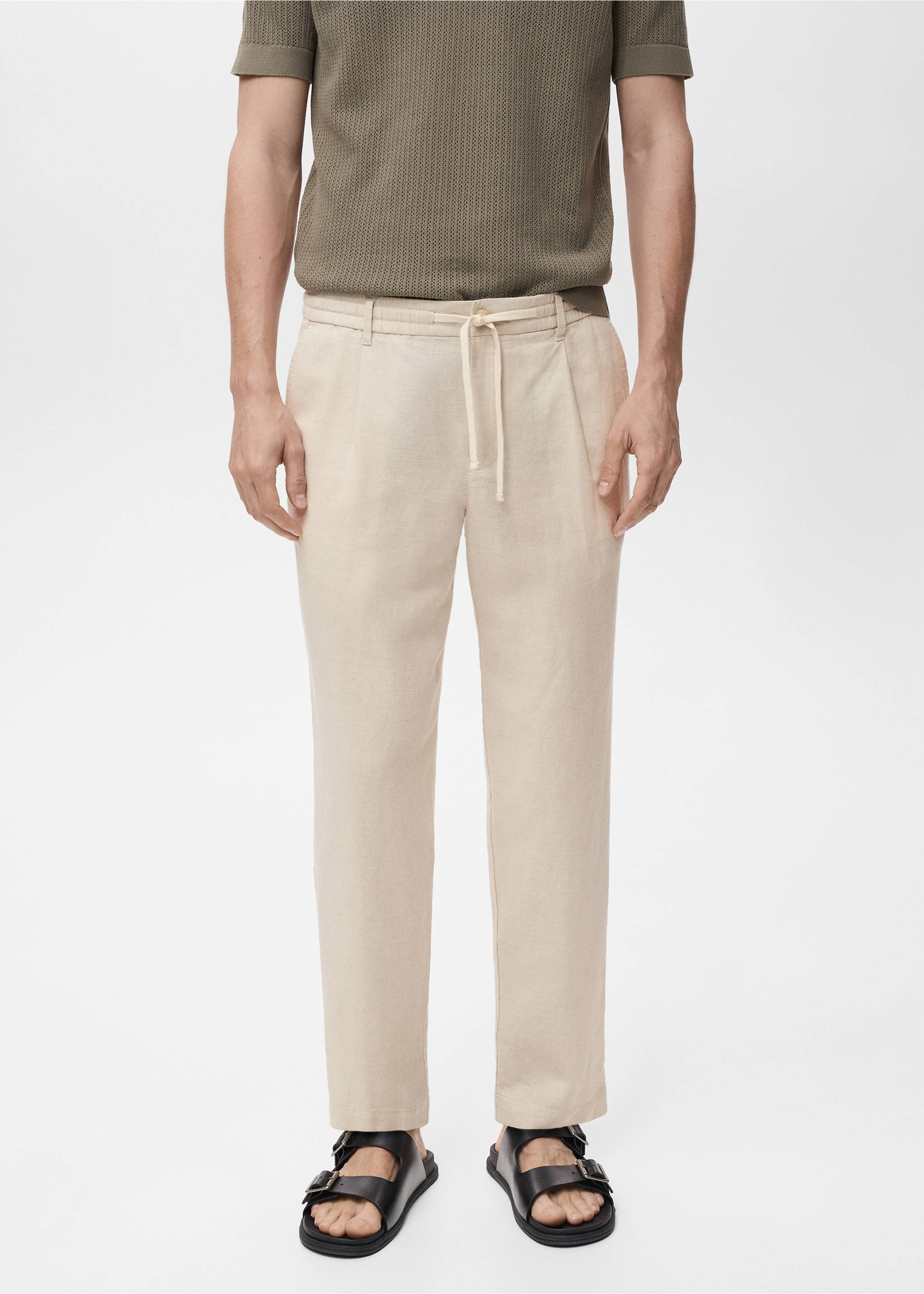 Pantalon slim fit lin cordon - Plan moyen, Écru. Ref: 17071142-00.