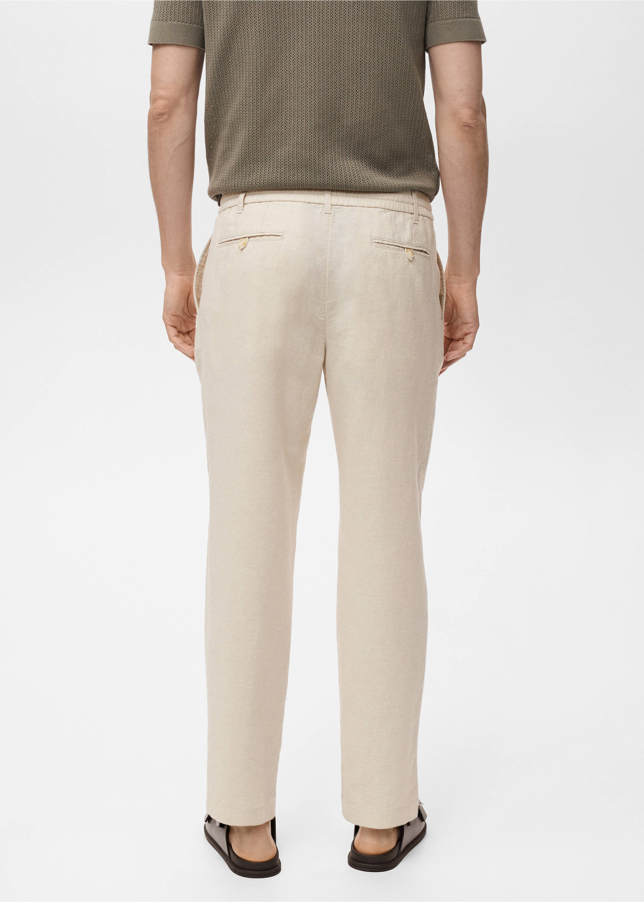 Pantalon slim fit lin cordon - Verso de l’article, Écru. Ref: 17071142-00.