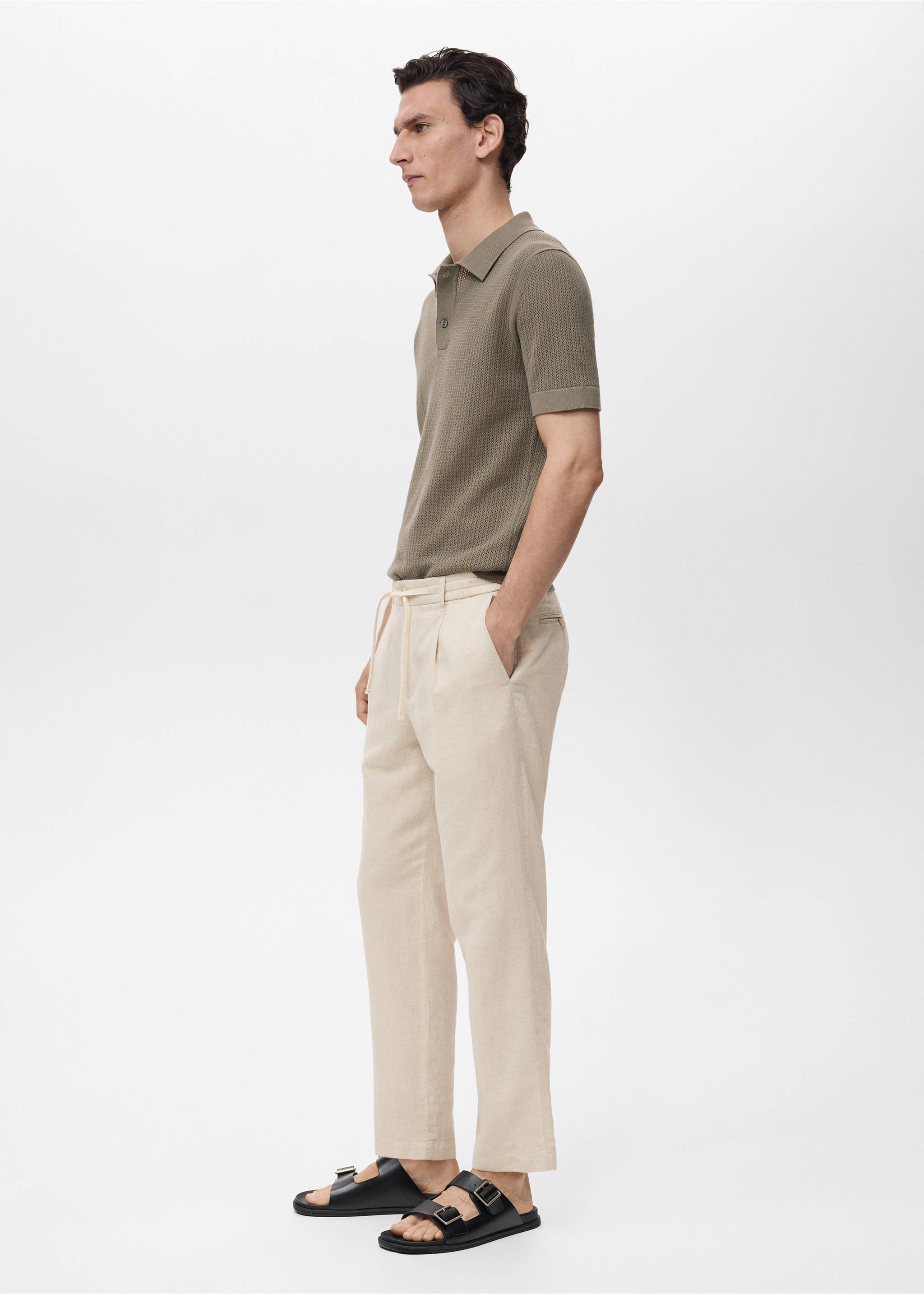 Pantalon slim fit lin cordon - Détail de l'article 2, Écru. Ref: 17071142-00.