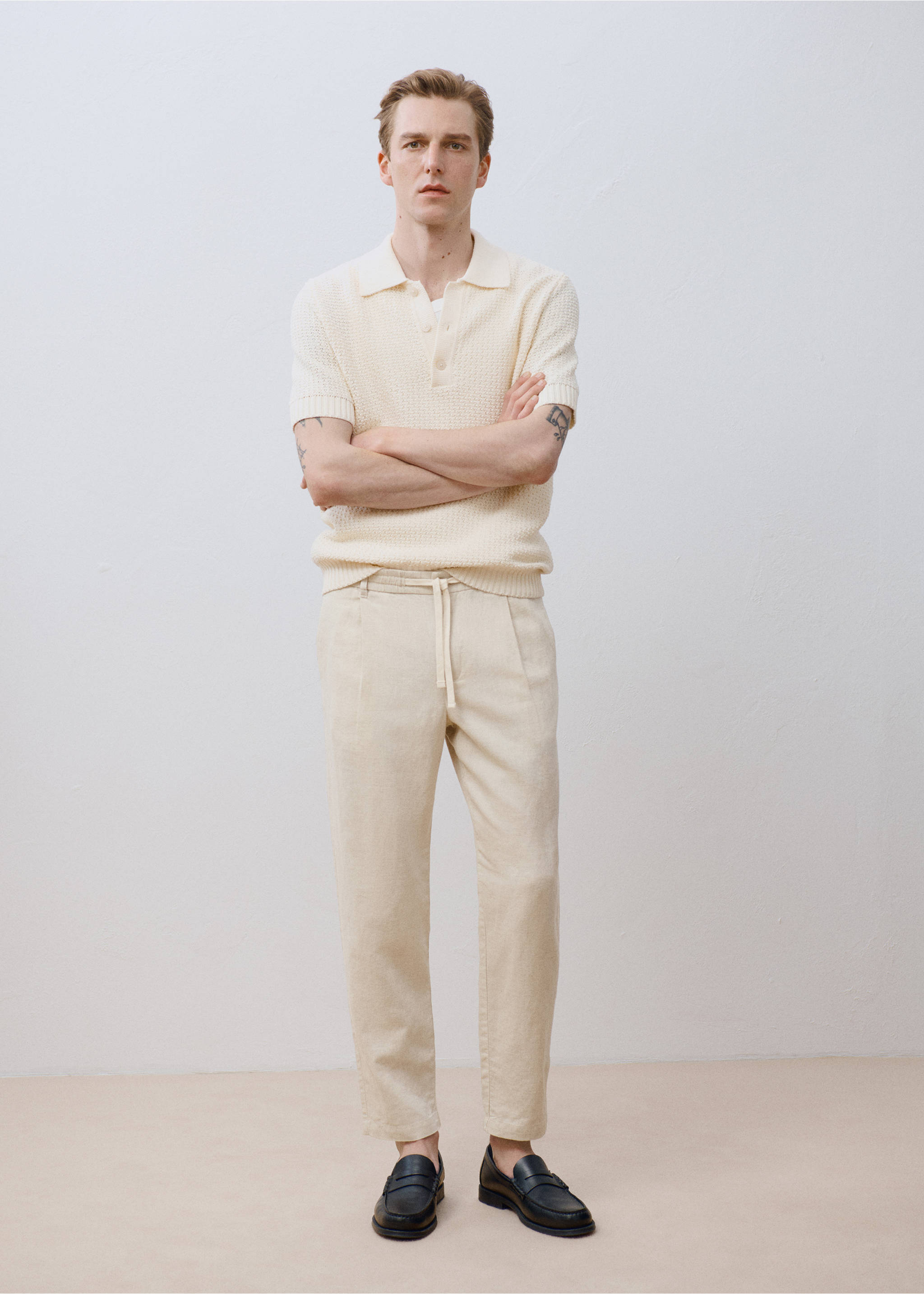 Pantalon slim fit lin cordon - Détail de l'article 9, Écru. Ref: 17071142-00.