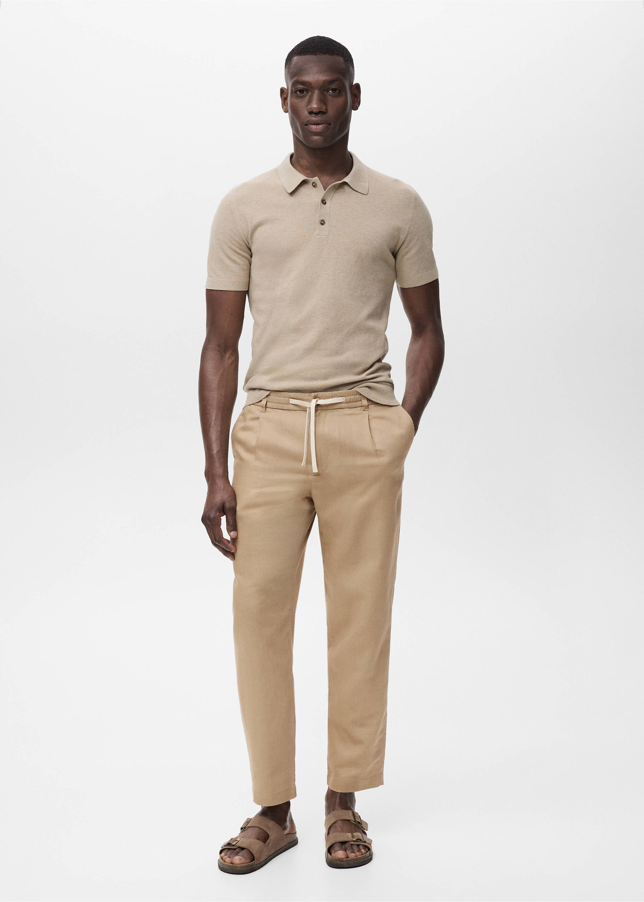 Slim Fit-Leinenhose mit Kordel - Allgemeine Ansicht, Beige. Ref: 17071142-00.