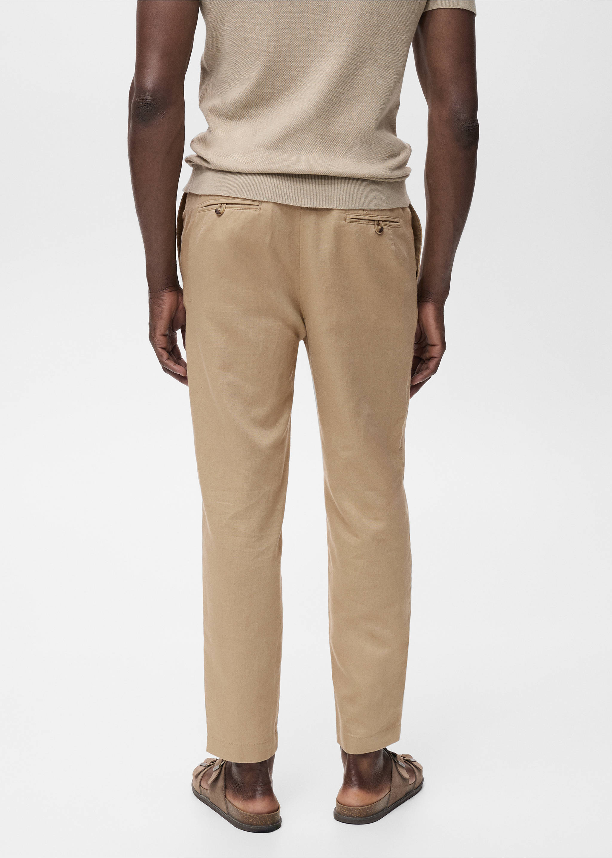 Slim Fit-Leinenhose mit Kordel - Rückseite des Artikels, Beige. Ref: 17071142-00.