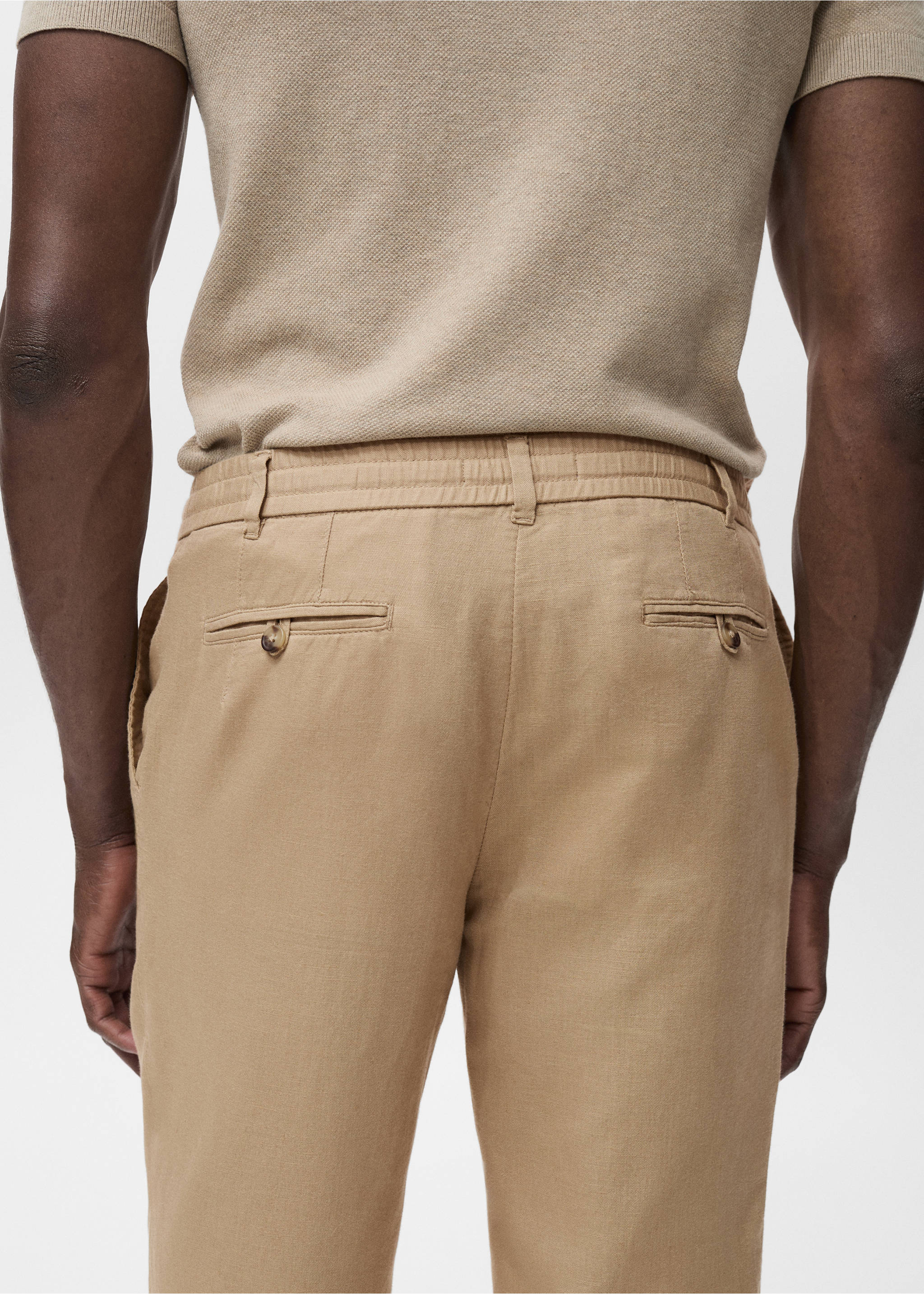 Slim Fit-Leinenhose mit Kordel - Detail des Artikels 6, Beige. Ref: 17071142-00.