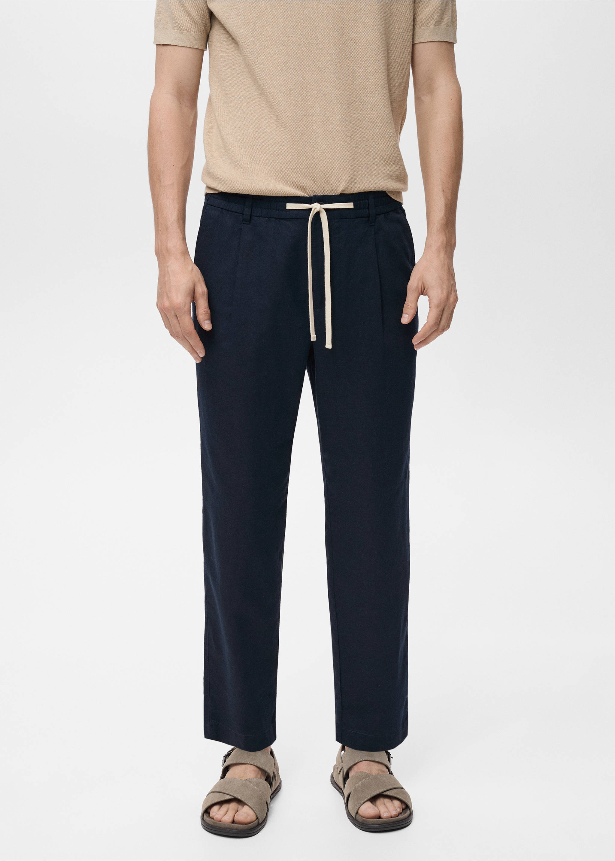 Slim-fit trousers with drawstring - Medium plane, Dark Navy. Ref: 17071142-00.
