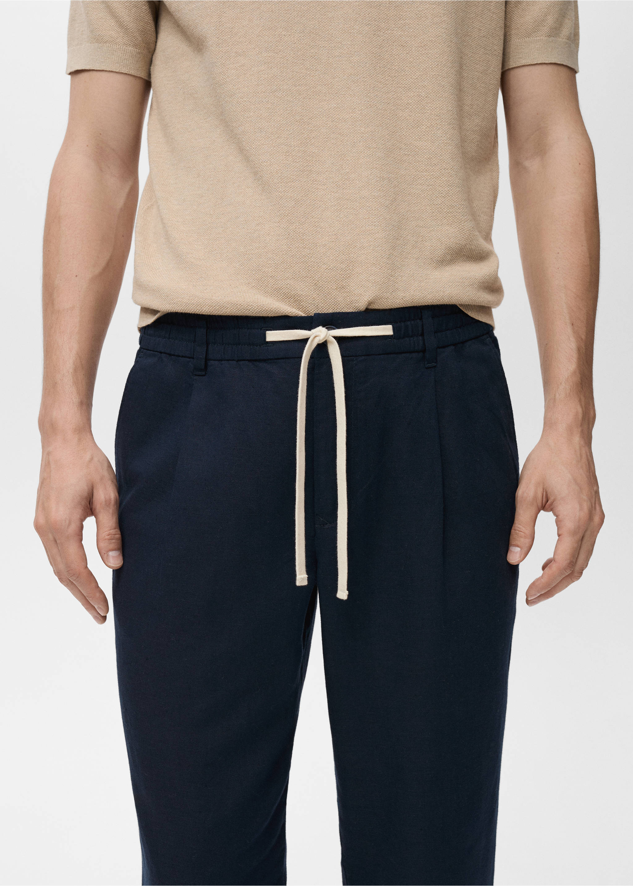 Slim-fit trousers with drawstring - Details of the article 1, Dark Navy. Ref: 17071142-00.