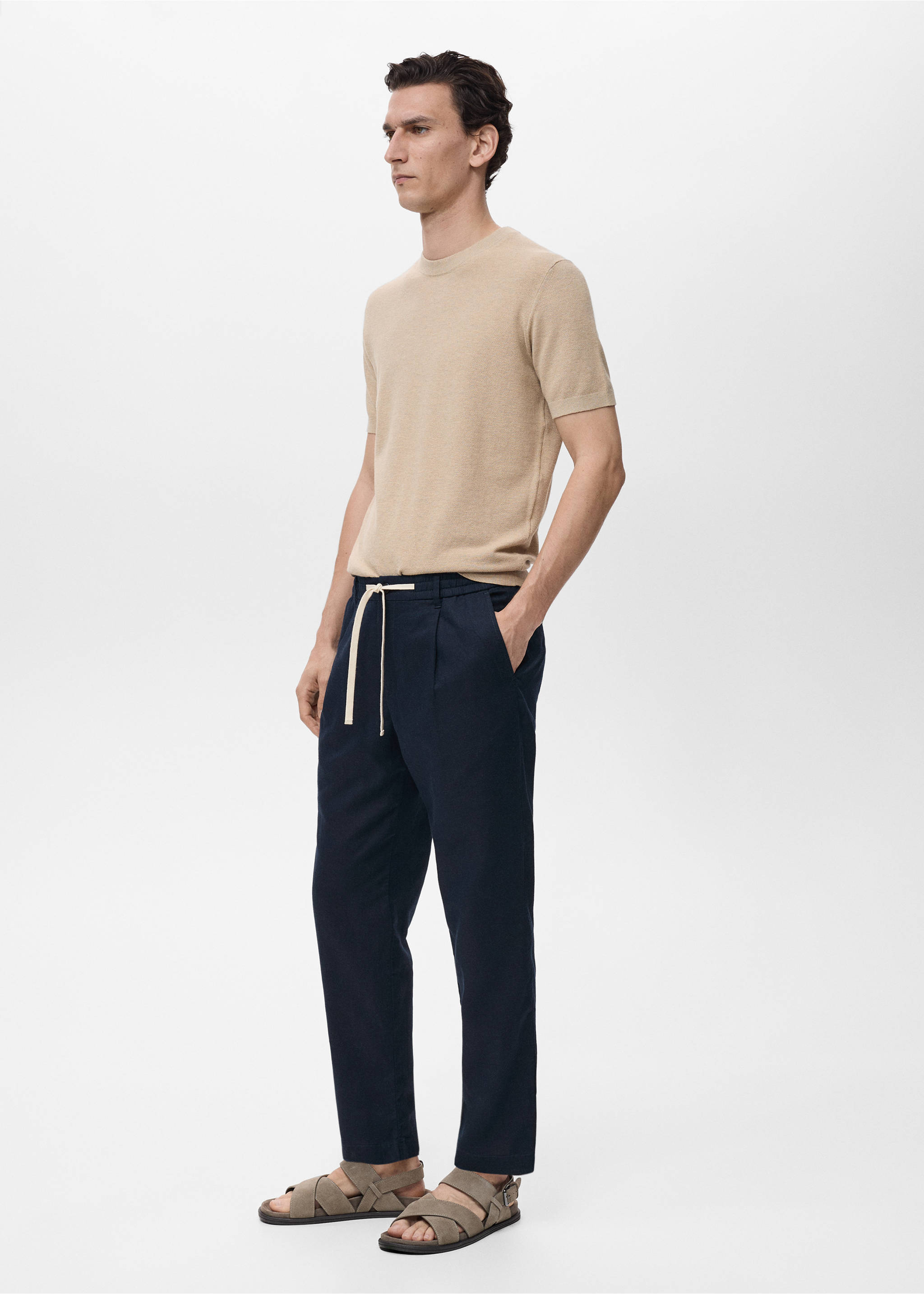 Slim-fit trousers with drawstring - Details of the article 2, Dark Navy. Ref: 17071142-00.