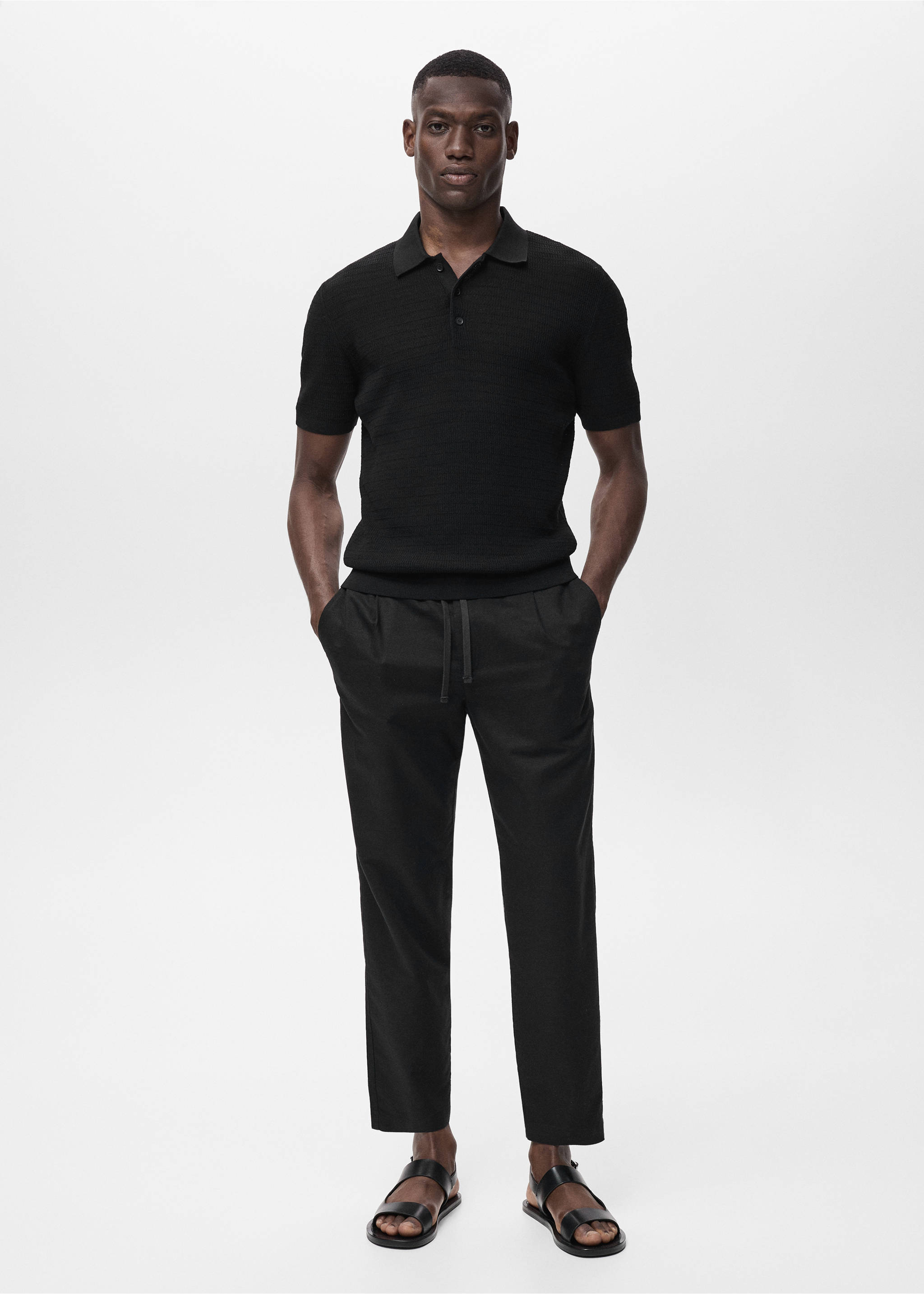 Slim-fit trousers with drawstring - General plane, Black. Ref: 17071142-00.