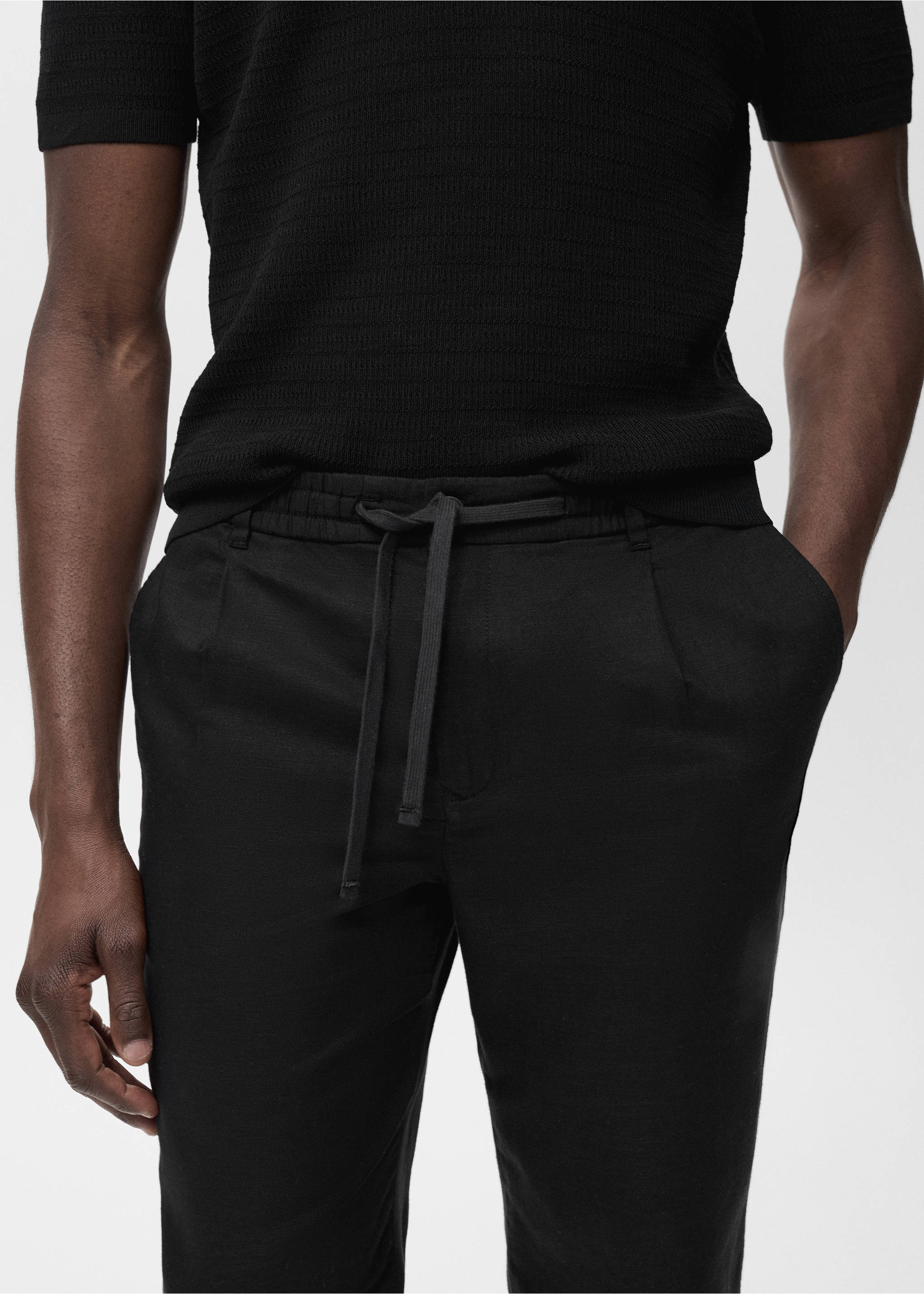 Slim-fit trousers with drawstring - Details of the article 1, Black. Ref: 17071142-00.