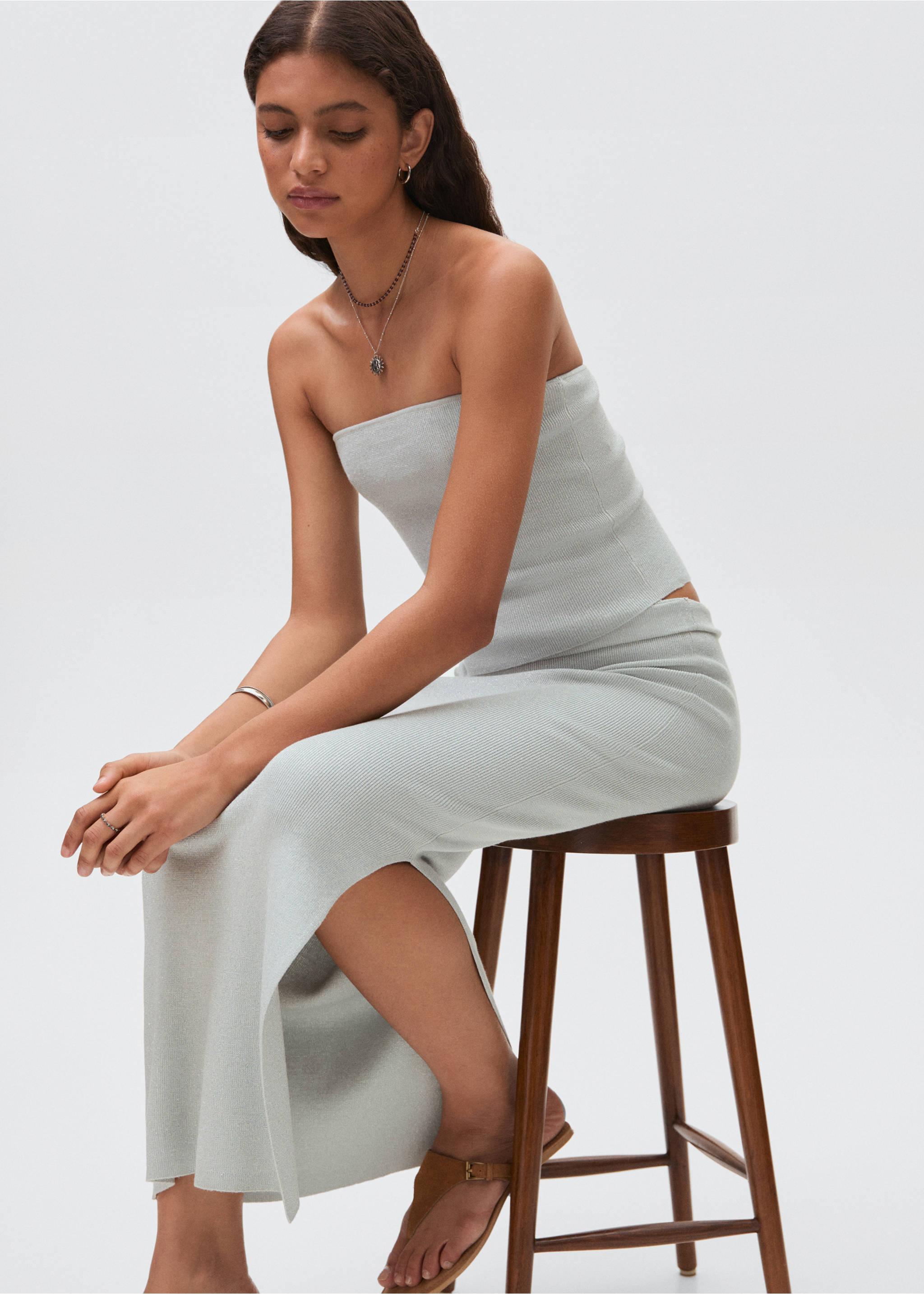 Long knitted skirt - Details of the article 2, Mint Green. Ref: 17071145-00.