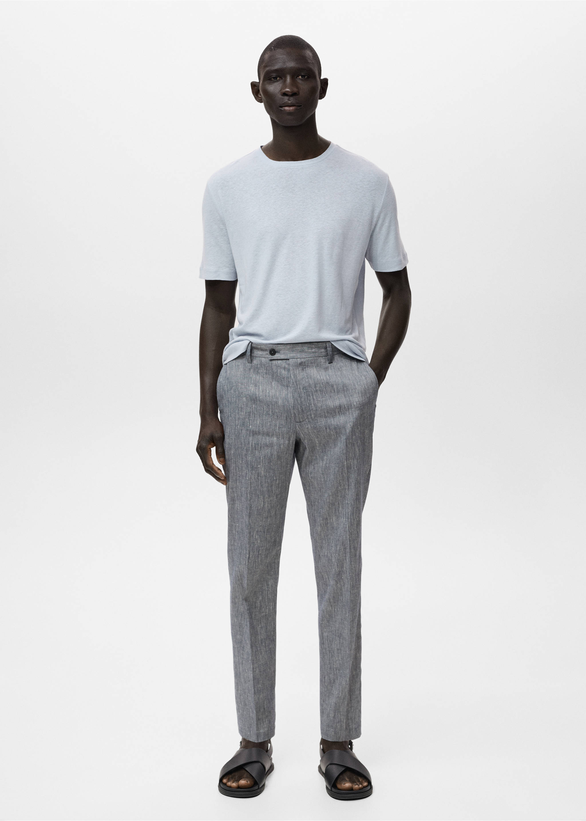 Slim fit linen trousers - General plane, Navy. Ref: 17071149-00.