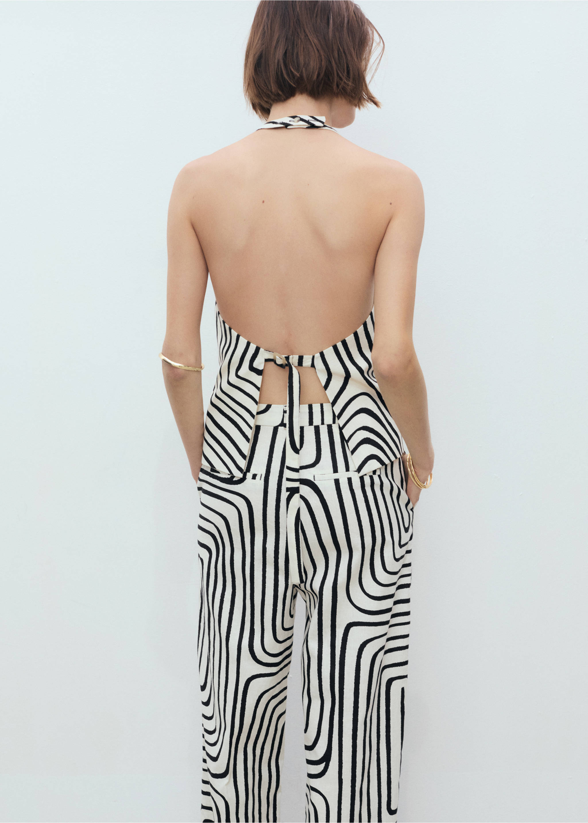 Geometric-print linen waistcoat - Reverse of the article, Ecru. Ref: 17071150-00.
