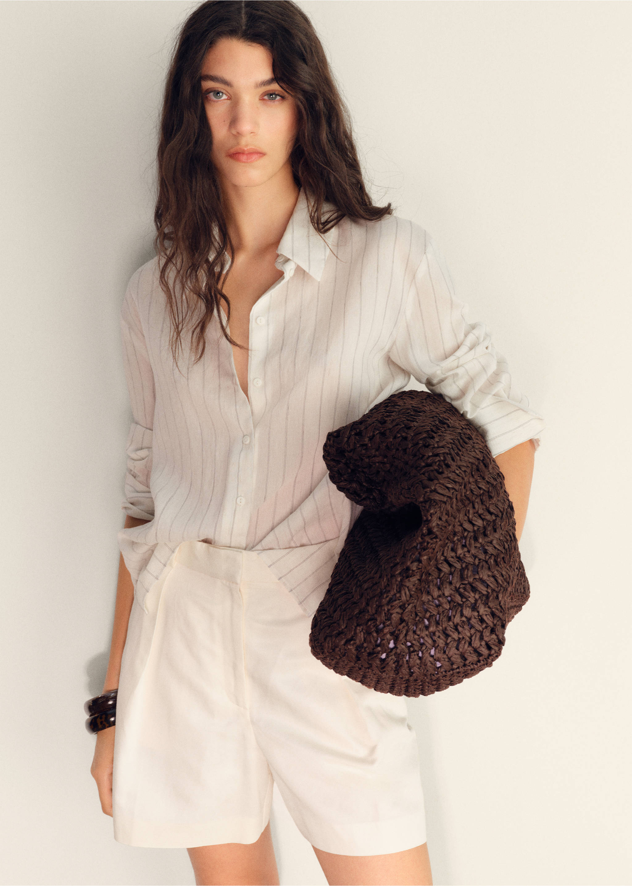 Linen-blend suit bermuda shorts - Details of the article 1, White. Ref: 17071153-00.
