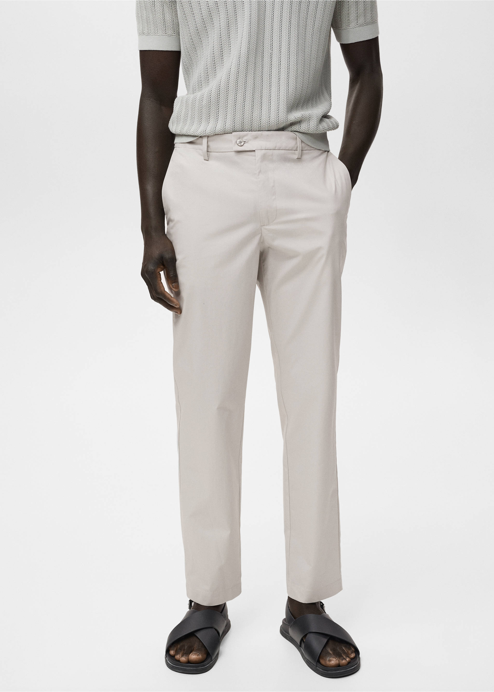 100% slim-fit cotton trousers - Medium plane, Ice Grey. Ref: 17071161-00.