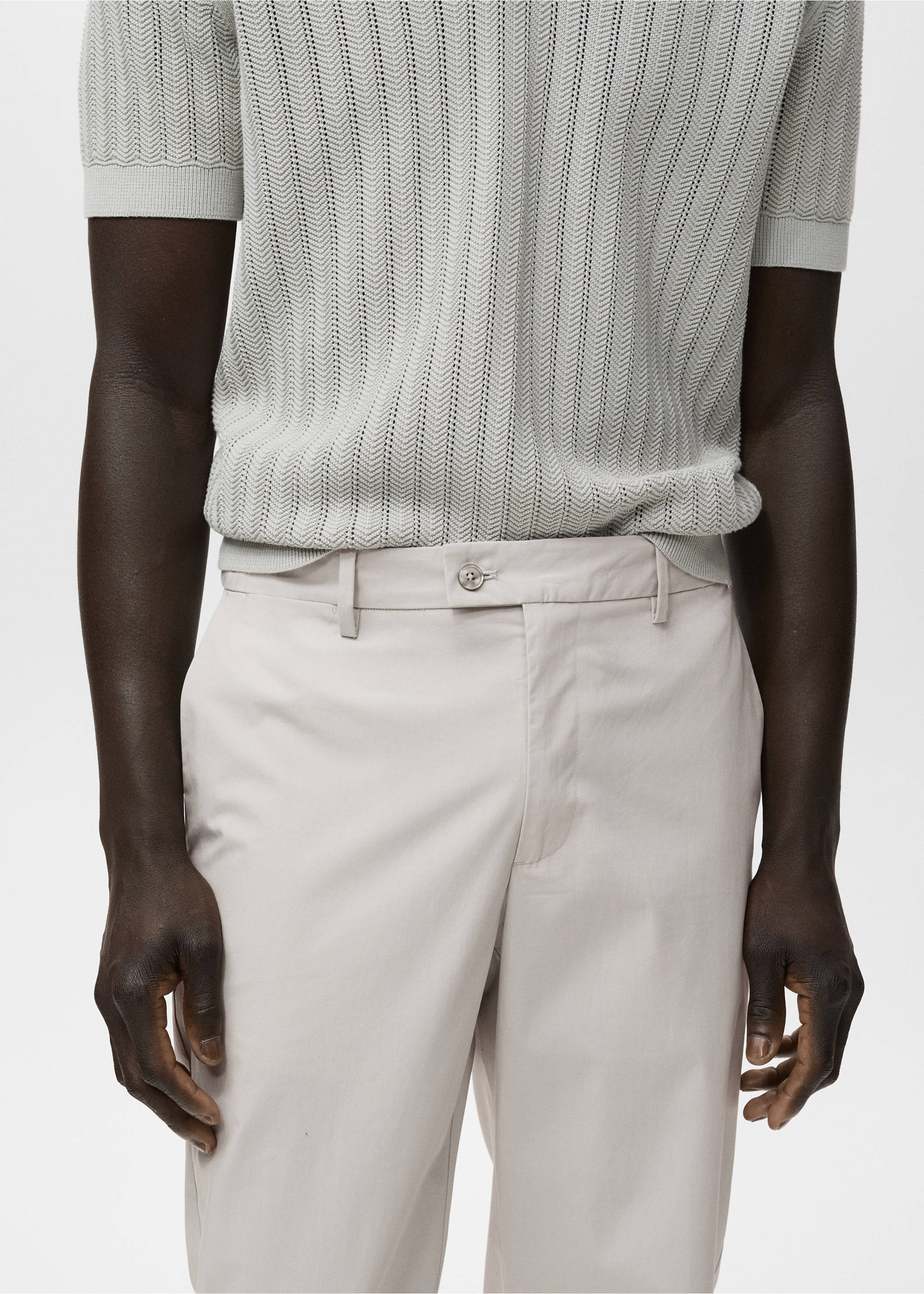 100% slim-fit cotton trousers - Details of the article 1, Ice Grey. Ref: 17071161-00.