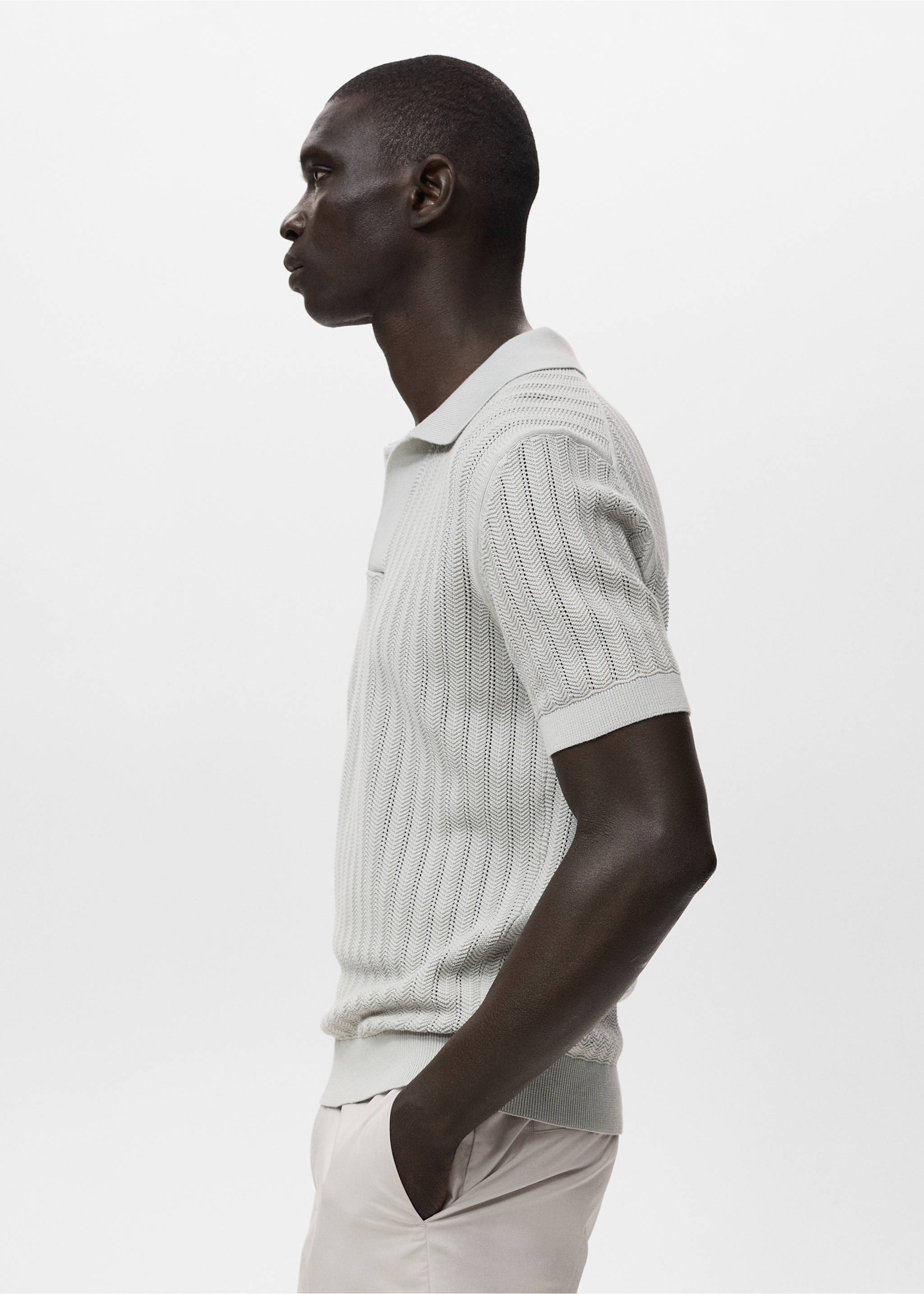 100% slim-fit cotton trousers - Details of the article 2, Ice Grey. Ref: 17071161-00.