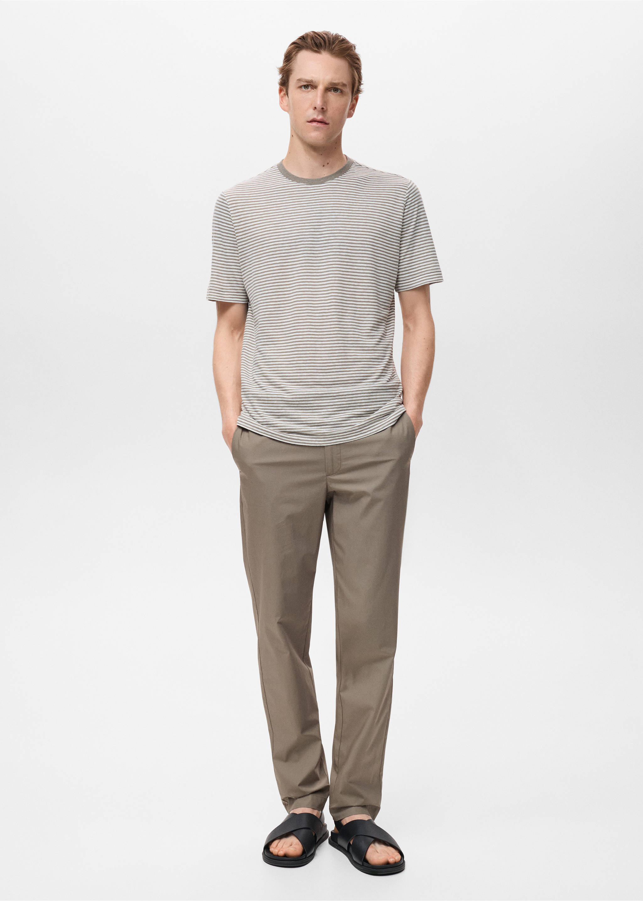 100% slim-fit cotton trousers - General plane, Brown. Ref: 17071161-00.