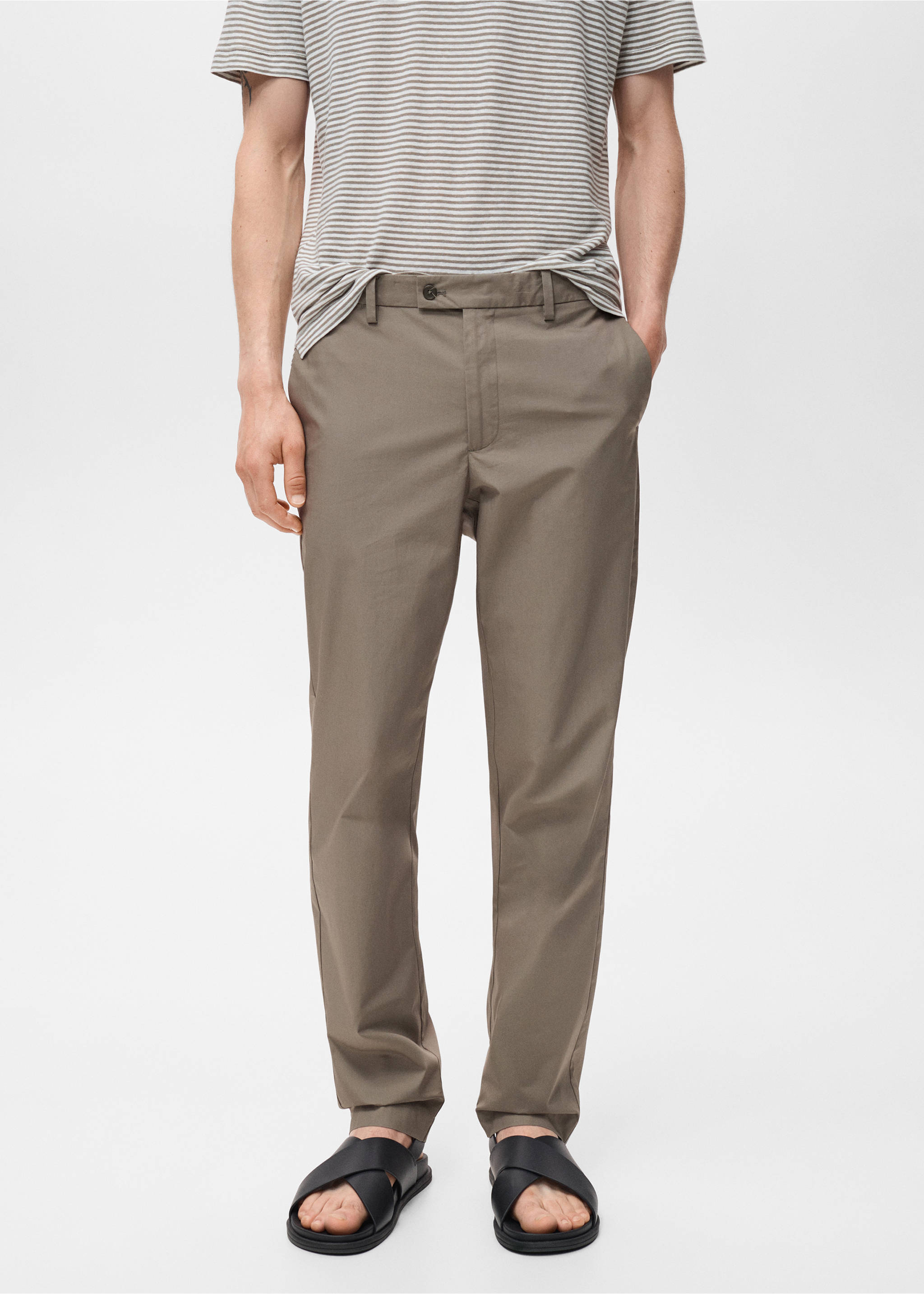 100% slim-fit cotton trousers - Medium plane, Brown. Ref: 17071161-00.