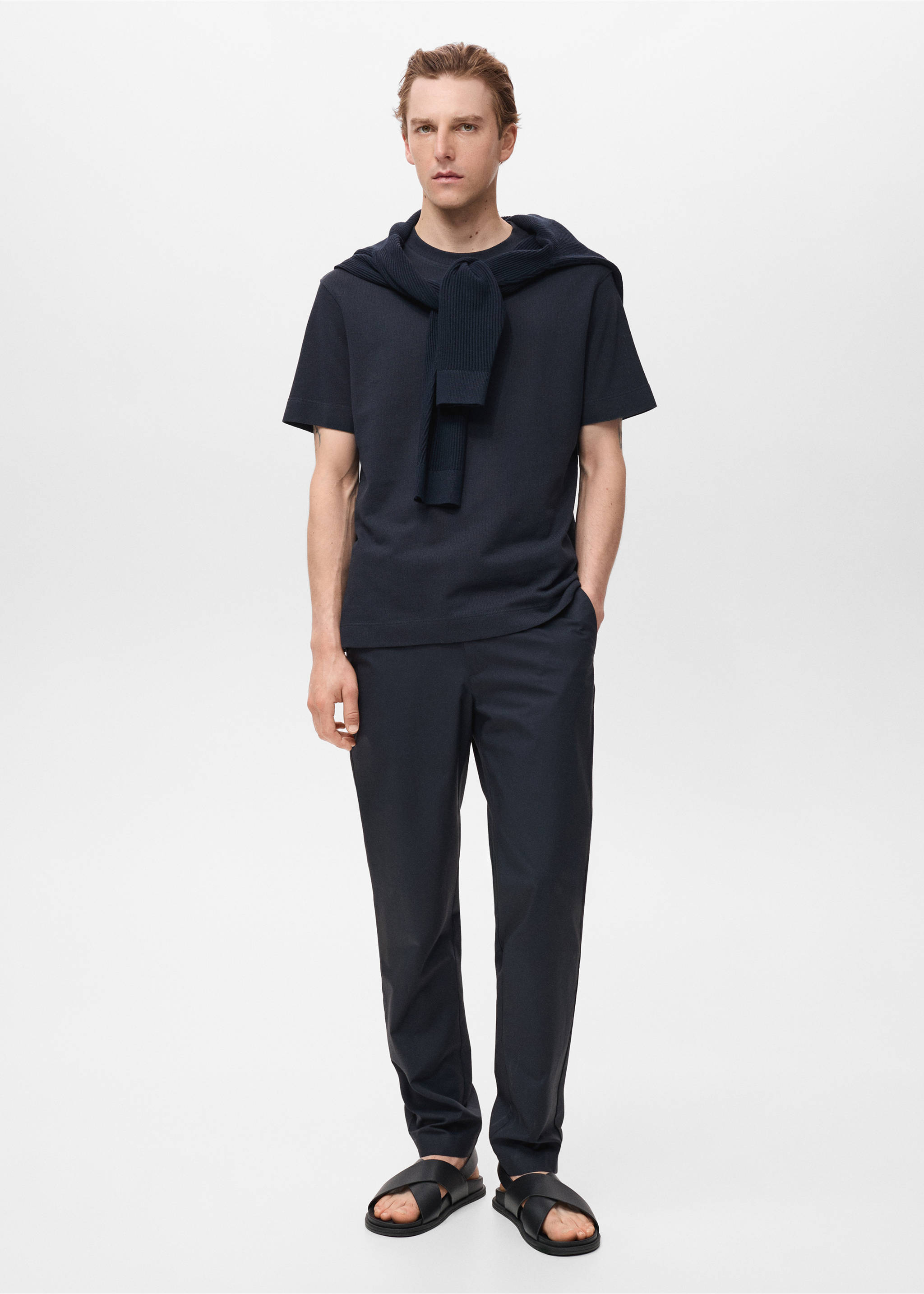 100% slim-fit cotton trousers - General plane, Navy. Ref: 17071161-00.