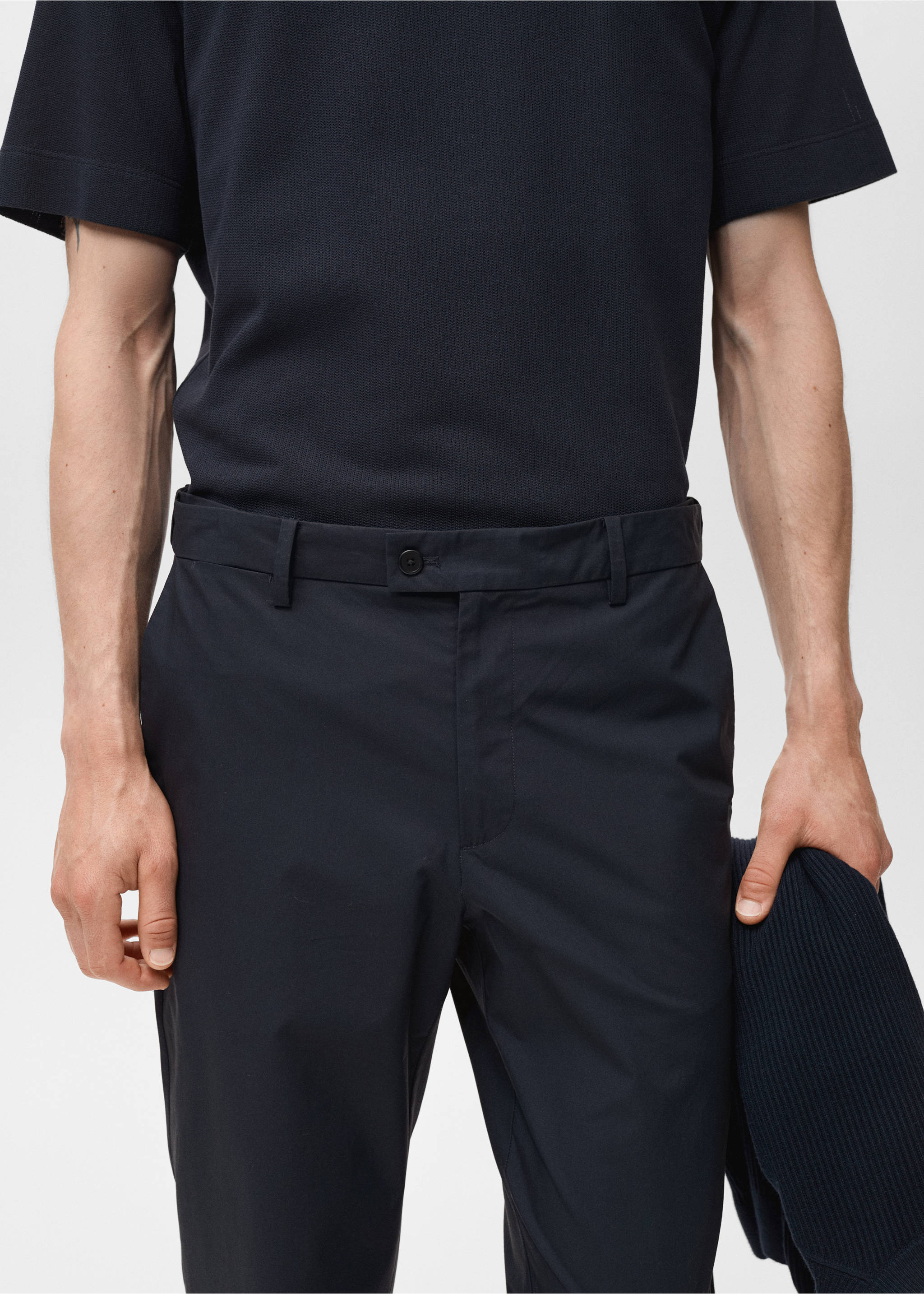 100% slim-fit cotton trousers - Medium plane, Navy. Ref: 17071161-00.