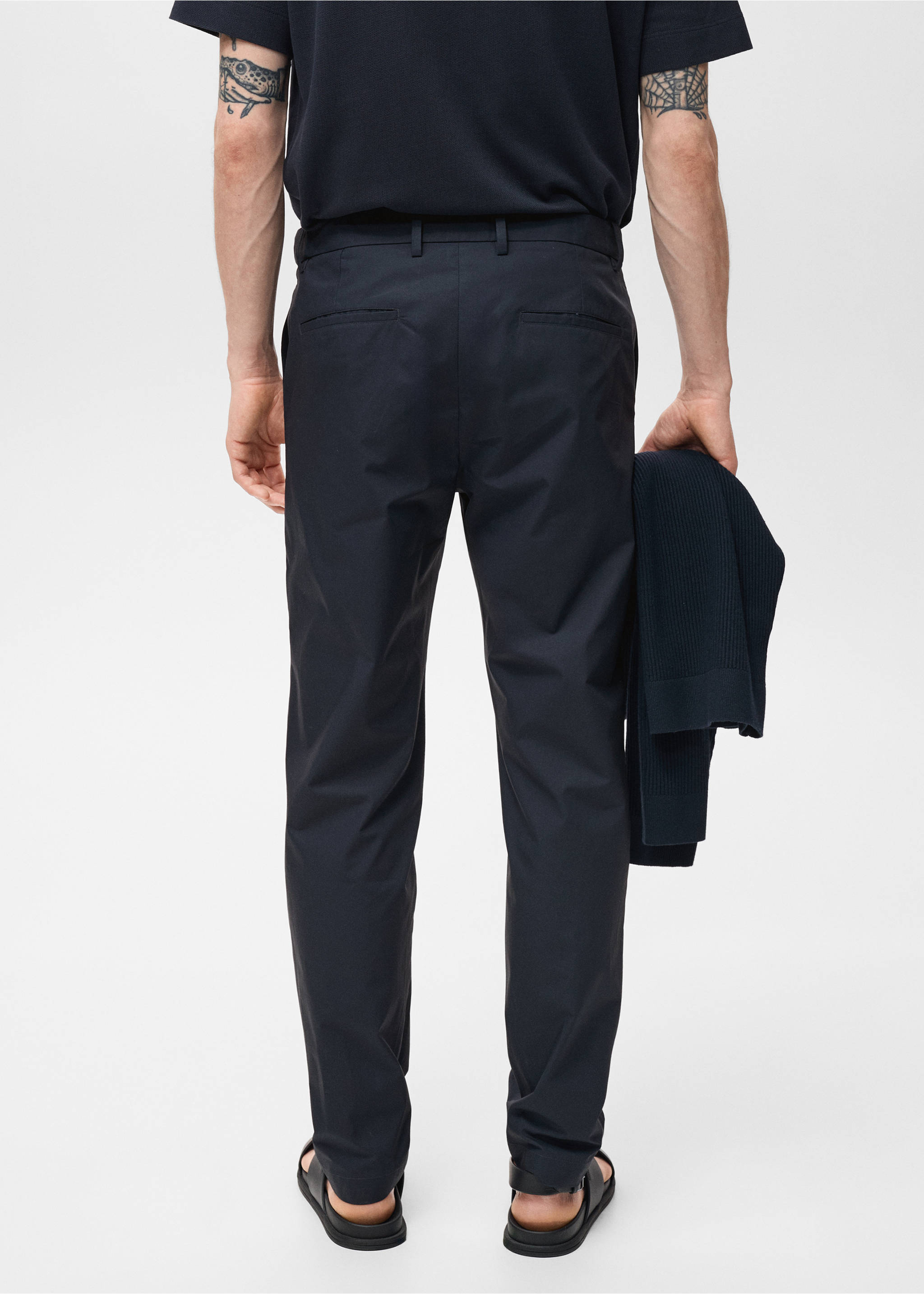 100% slim-fit cotton trousers - Reverse of the article, Navy. Ref: 17071161-00.