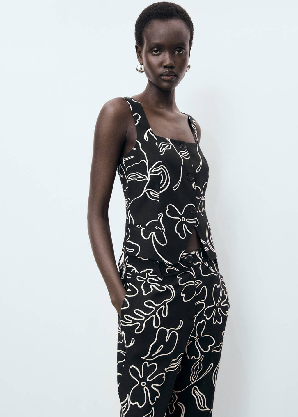 Floral-print linen suit vest - Women | MANGO OUTLET USA