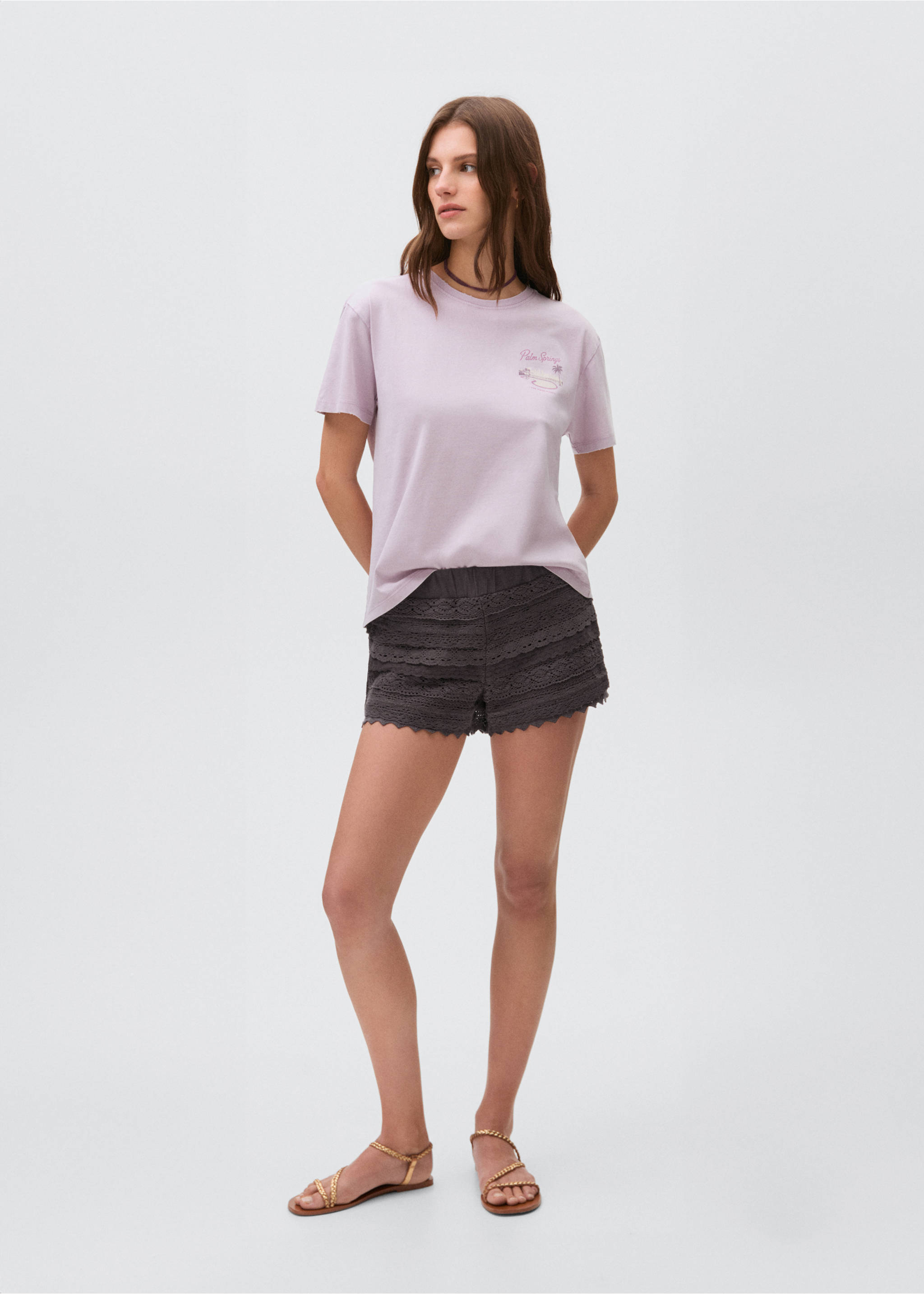 Crochet shorts with ruffles - General plane, Charcoal. Ref: 17071164-00.