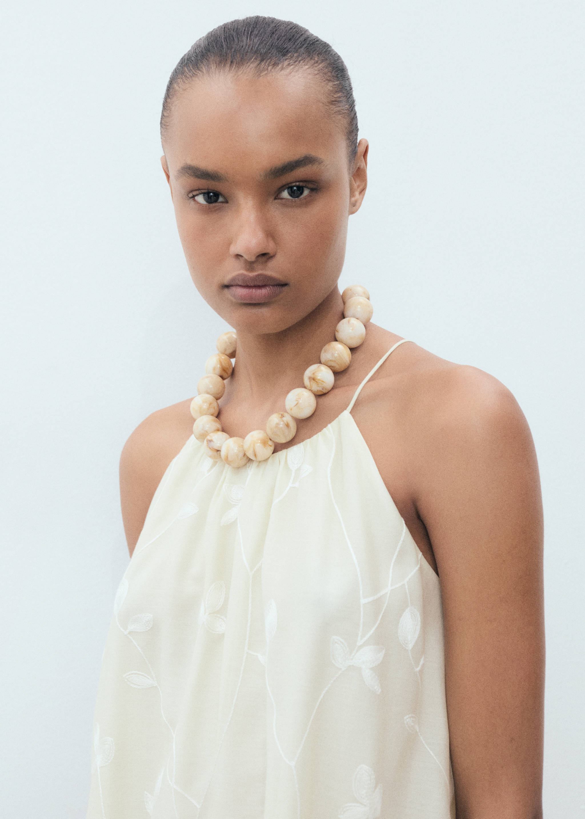 womens grey maxi dress Black Halter Top Dress w/ pearl necklace – Isaac Newton Collection main image 0