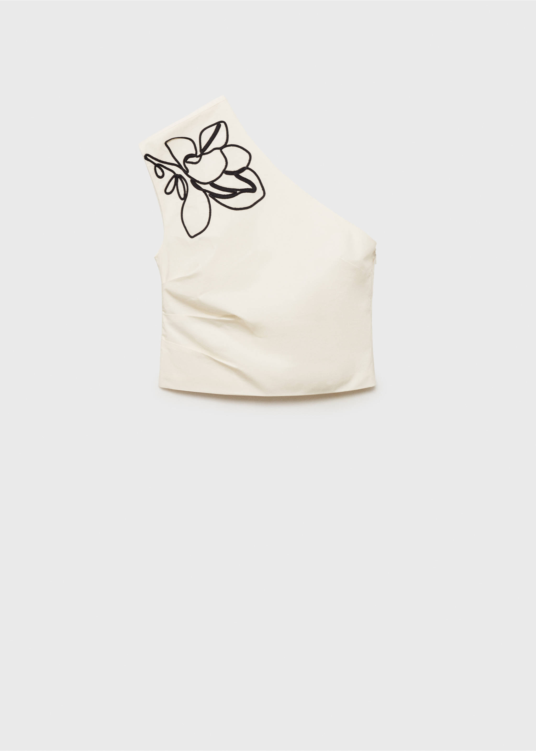 Asymmetrical flower-embroidered top - Article without model, Off White. Ref: 17071171-00.