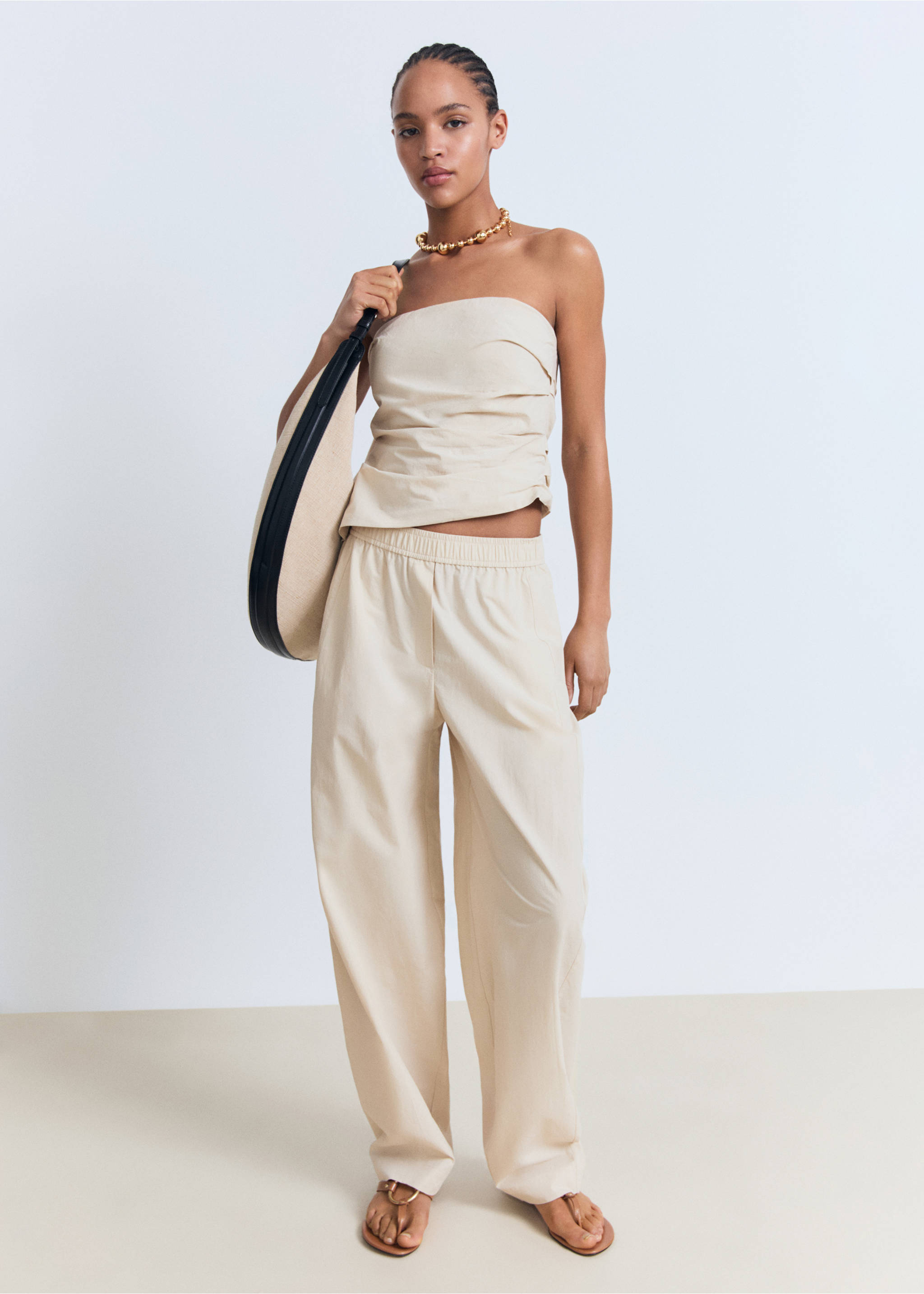 Cotton paperbag trousers - General plane, Ecru. Ref: 17071174-00.