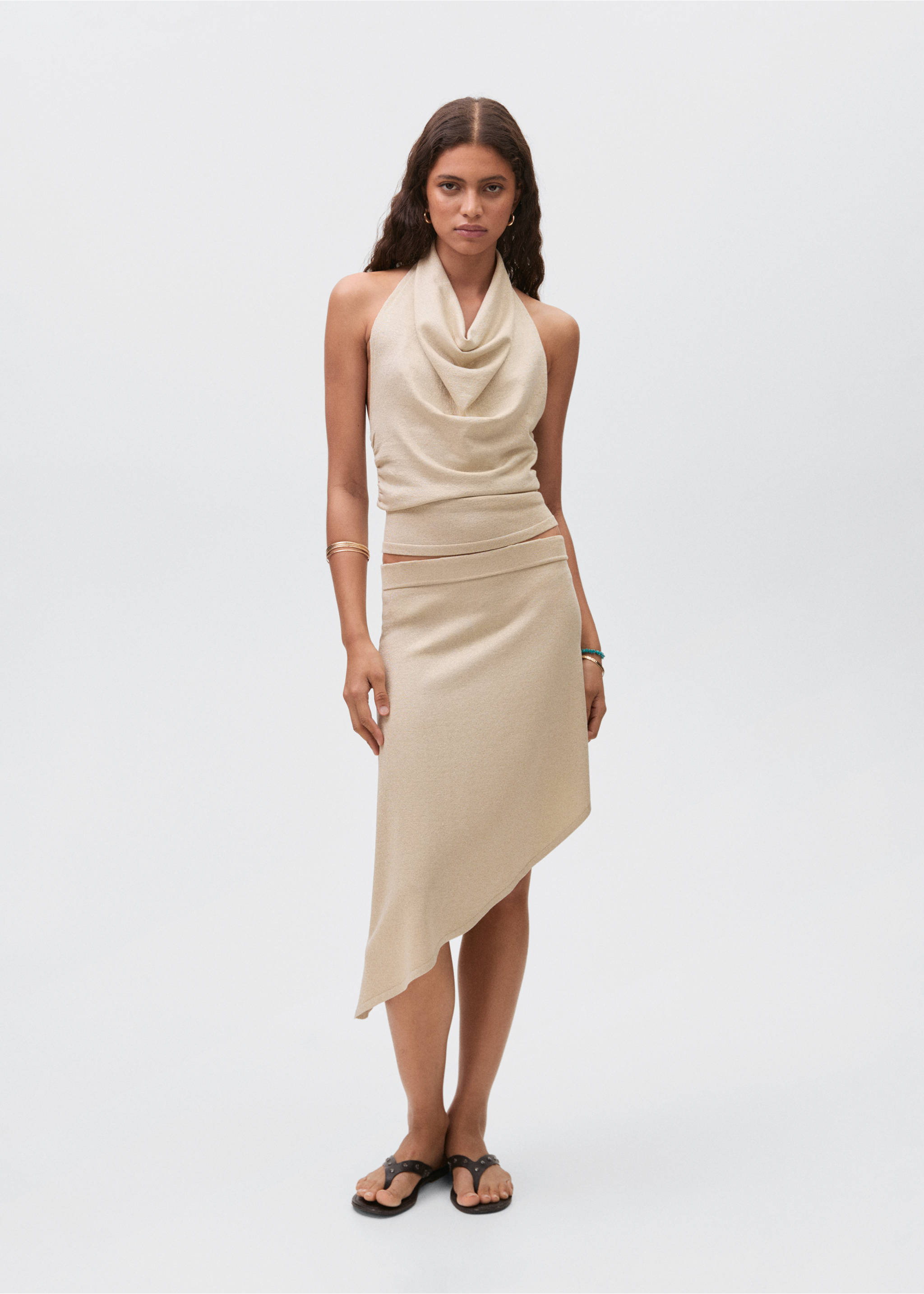 Lurex halter-neck top - General plane, Gold. Ref: 17071175-00.