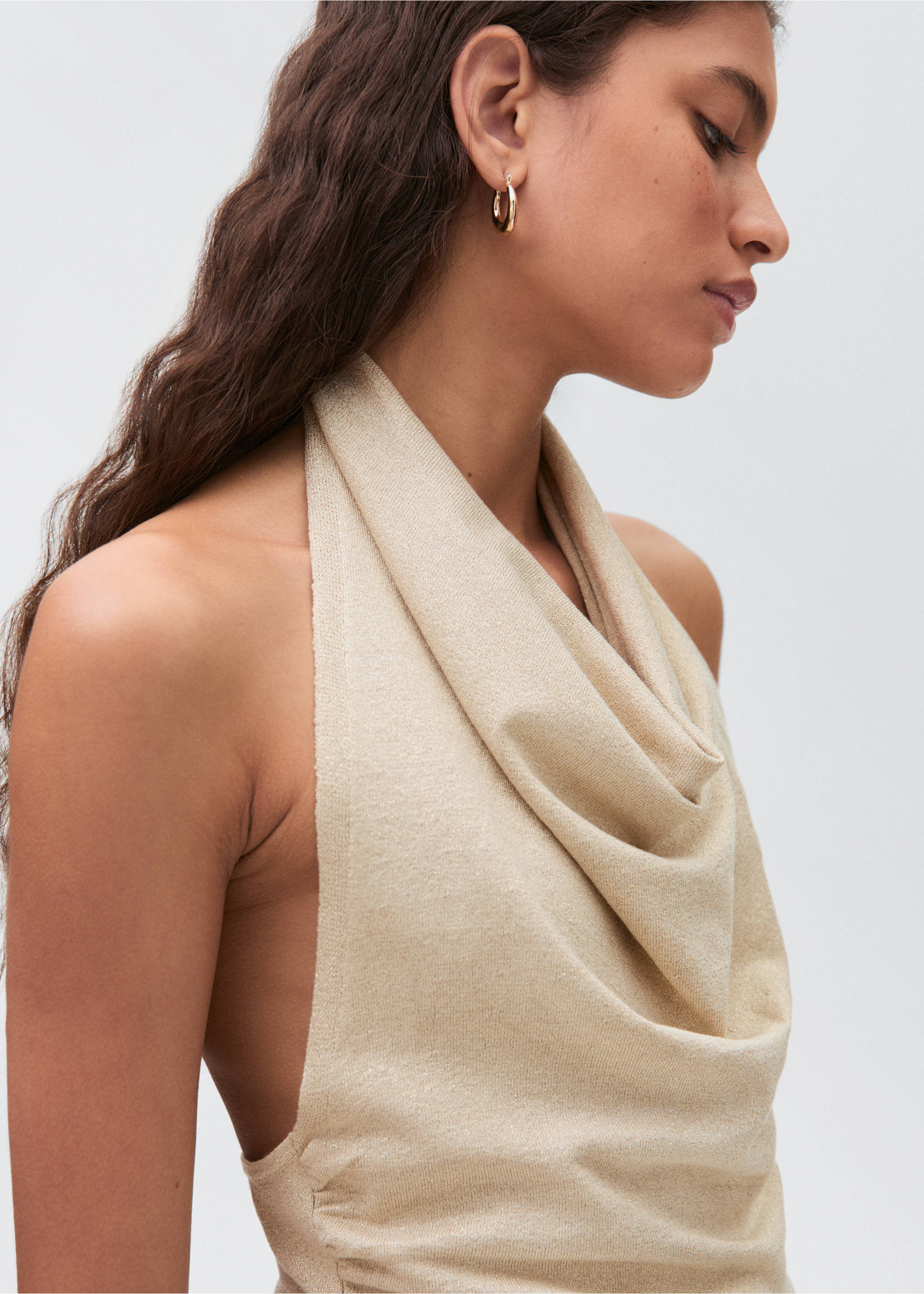 Lurex halter-neck top - Details of the article 1, Gold. Ref: 17071175-00.