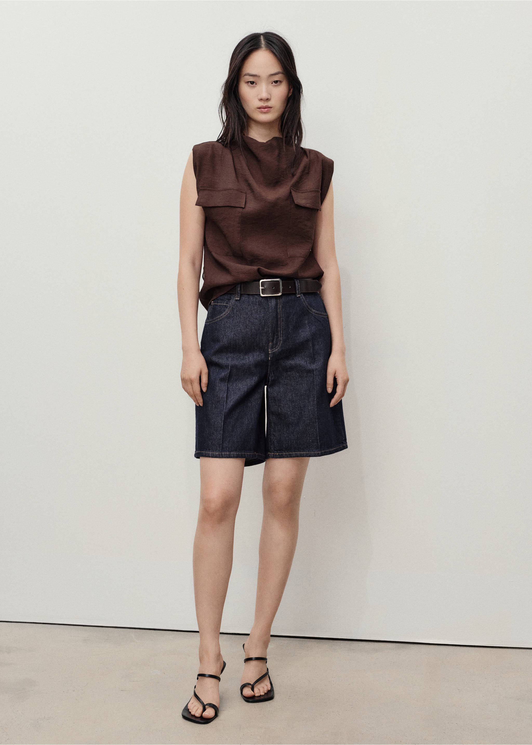 High-waist rinse-wash denim shorts - General plane, Open Blue. Ref: 17071181-00.