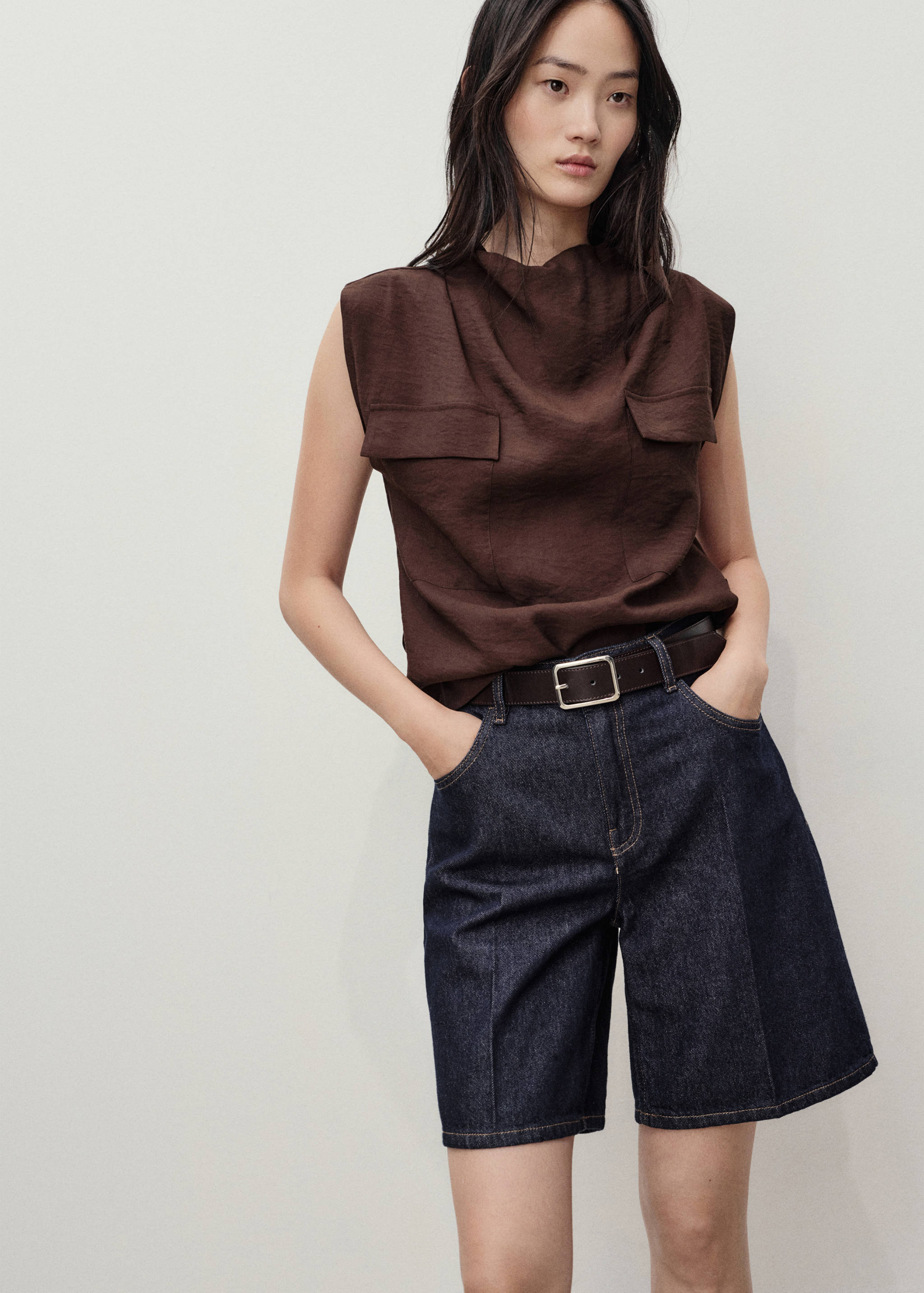 High-waist rinse-wash denim shorts - Details of the article 2