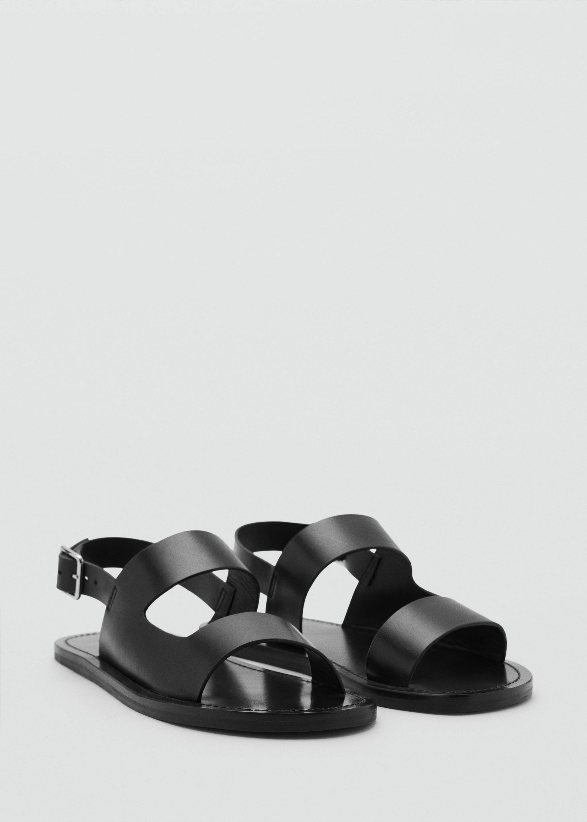 Leather sandals with straps - Medium plane, Black. Ref: 17071192-00.